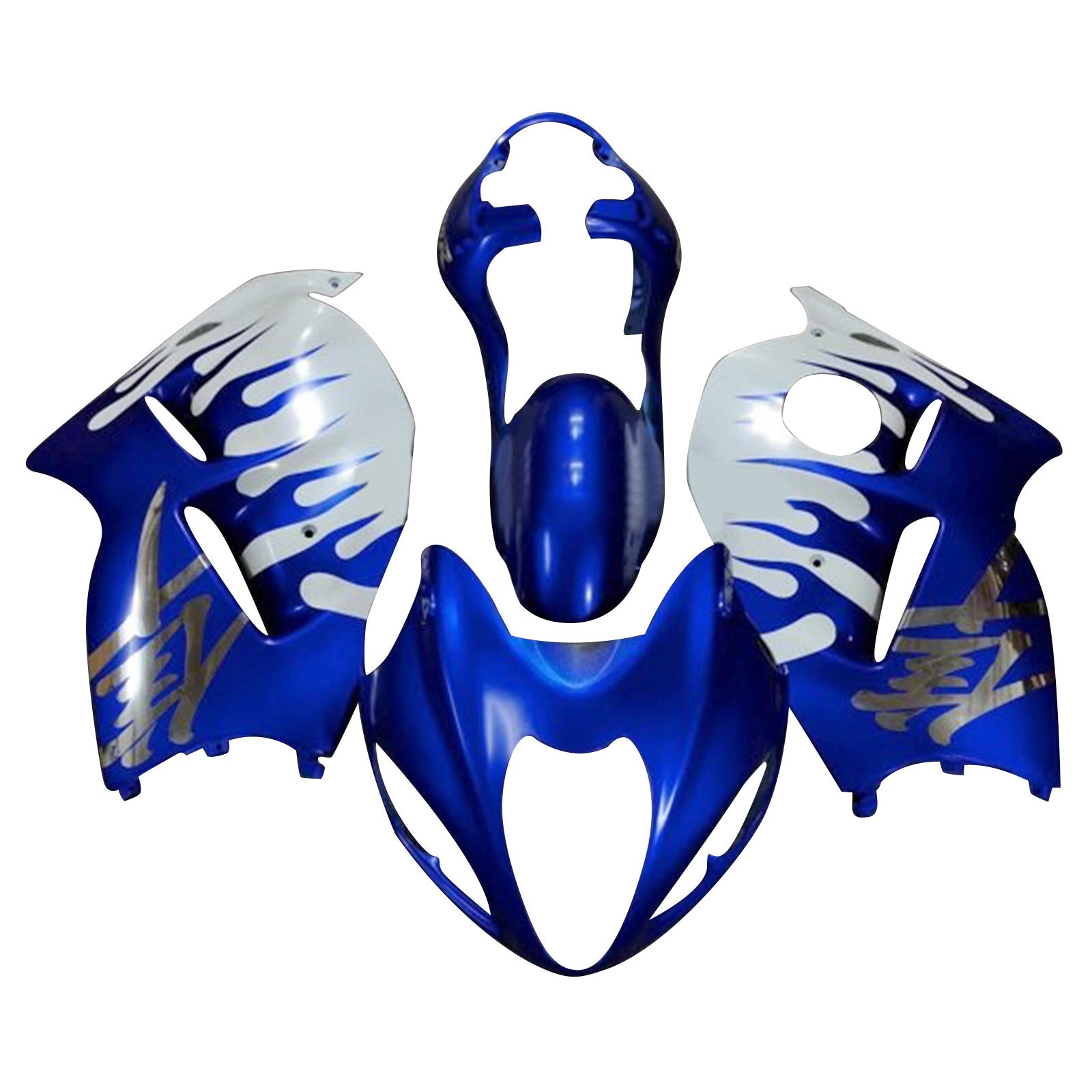 Amotopart 1999-2007 GSX1300R Hayabusa Suzuki Weiß mit blauem Flammenverkleidungskit