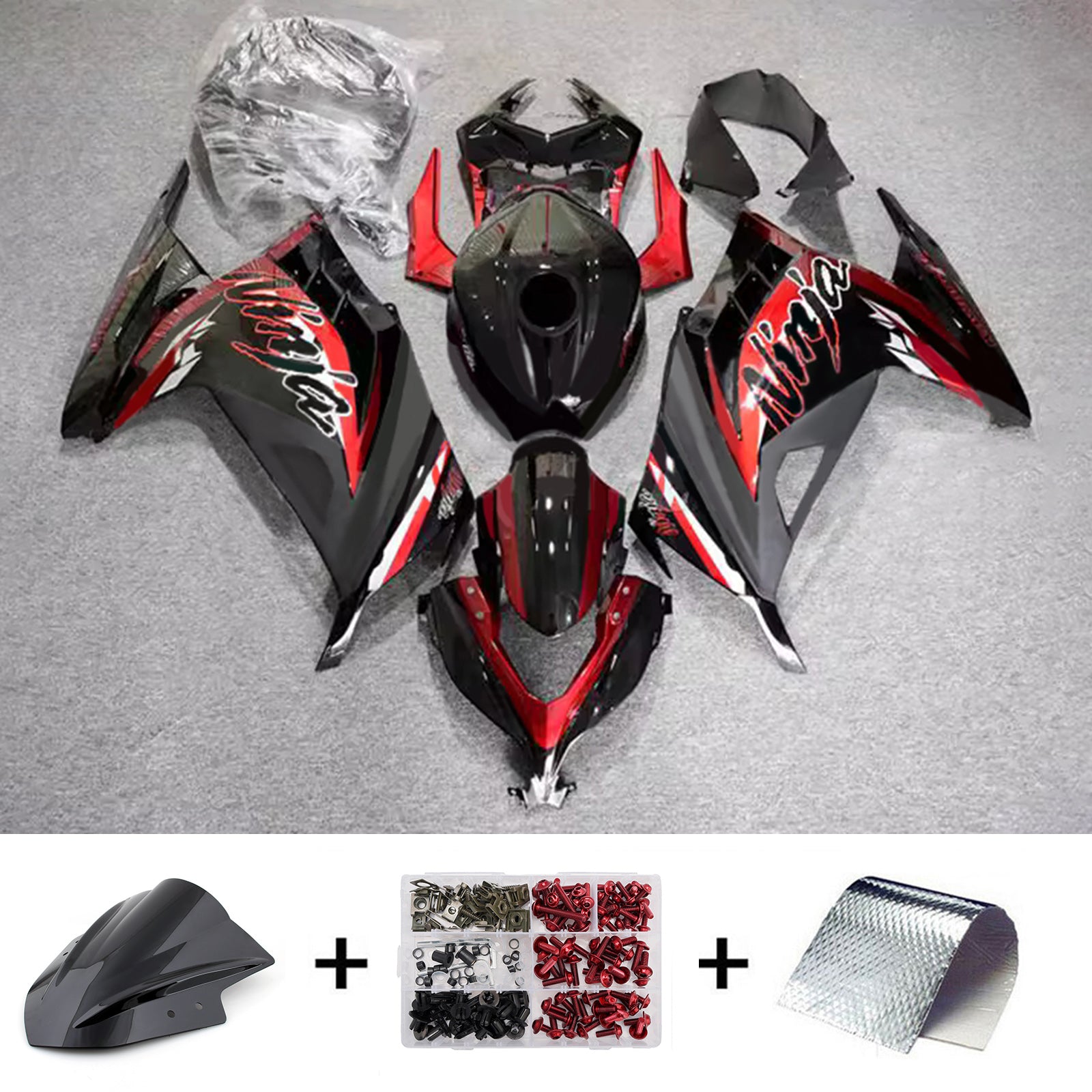 Amotopart 2013-2024 Kawasaki EX300/Ninja300 Black Red Fairing Kit