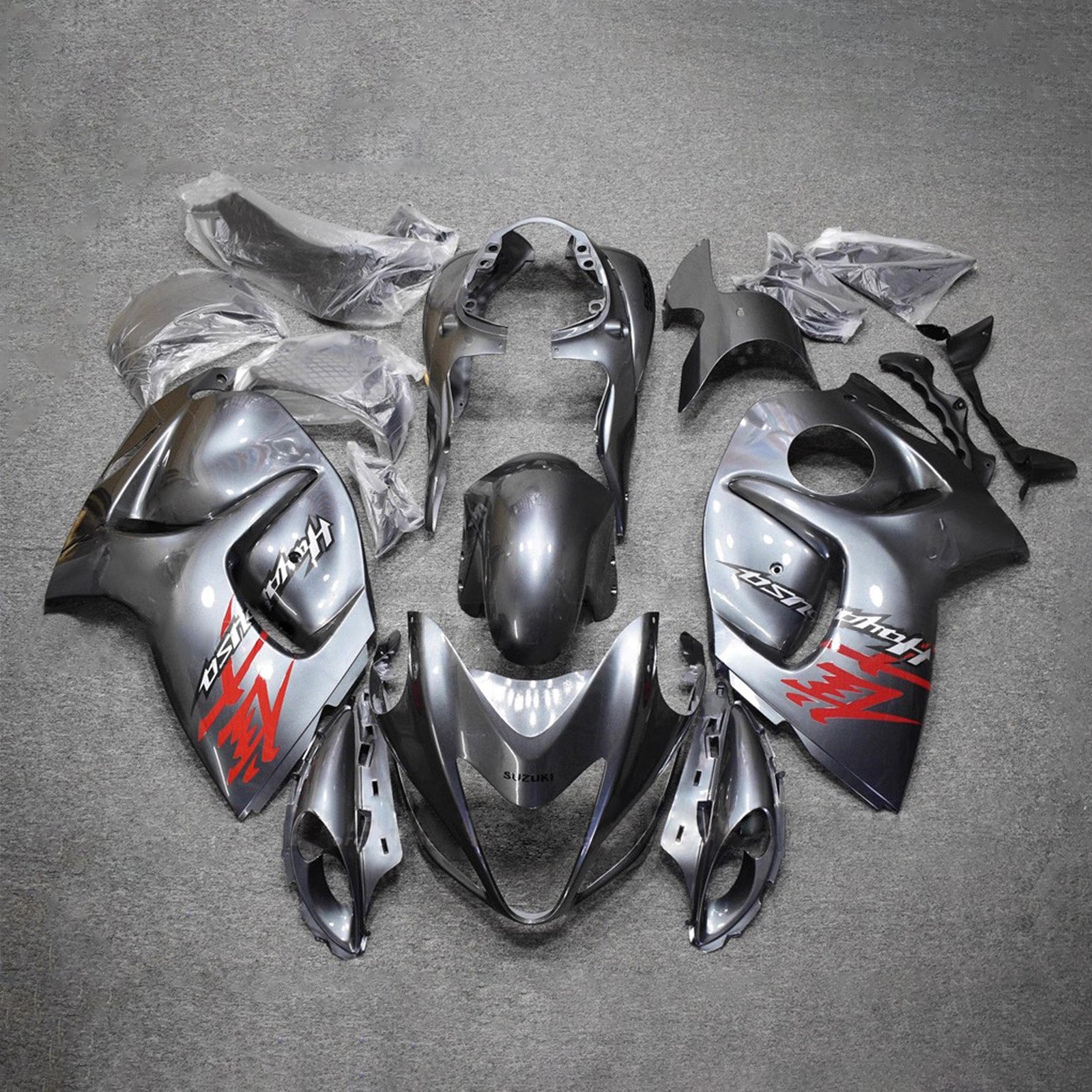 Amotopart 2008-2020 Suzuki Hayabusa GSX1300R Gray Red Fairing Kit