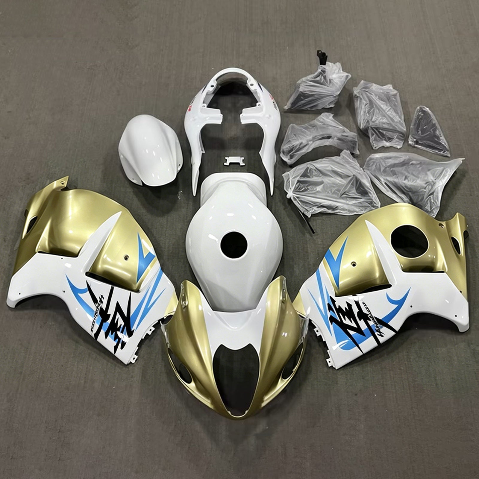 Amotopart 1999-2007 Suzuki Hayabusa GSX1300R White/Gold Fairing Kit