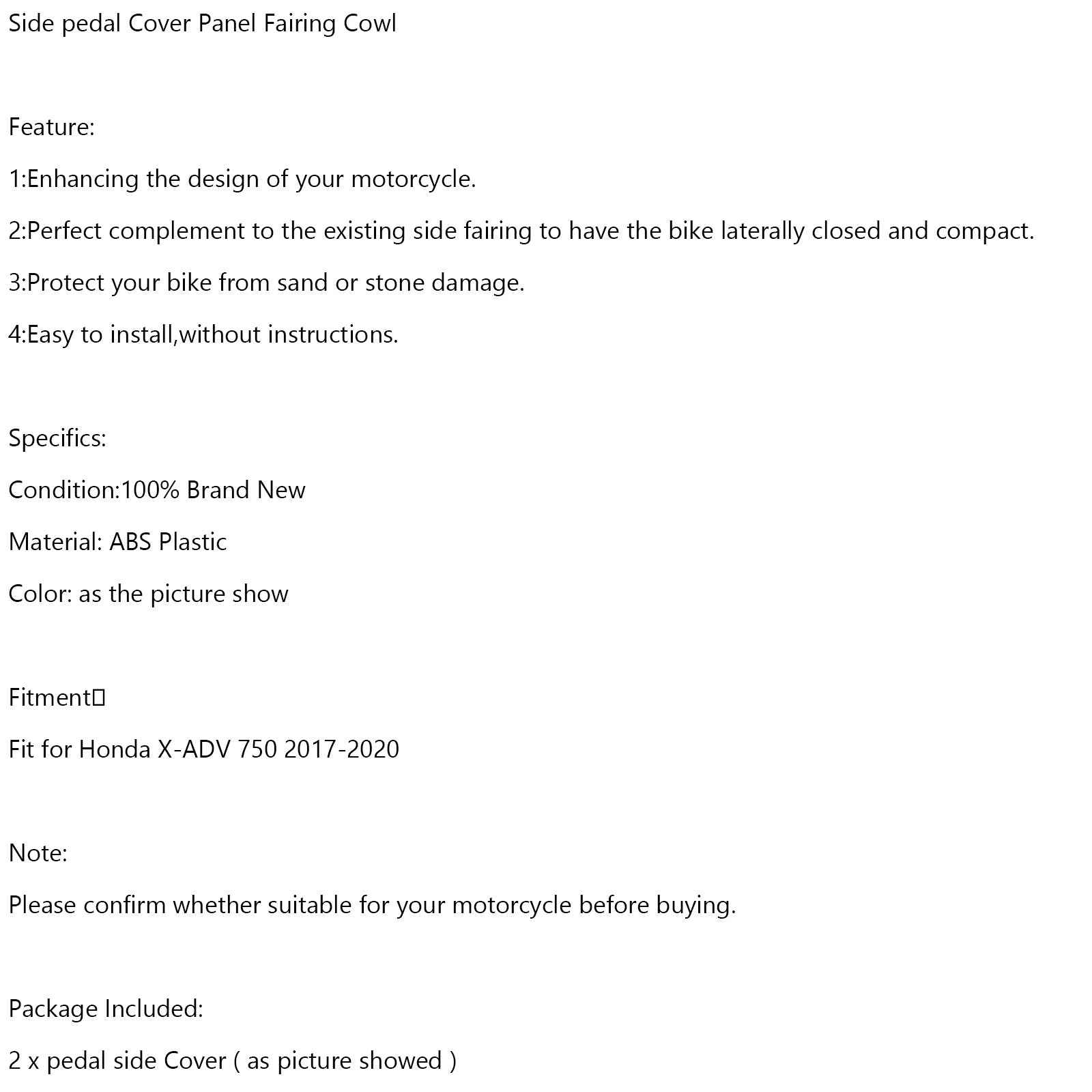 Panel Panel Panel Panel pro pedály Cowl pro Honda X-ADV 750 XADV 2017-2020