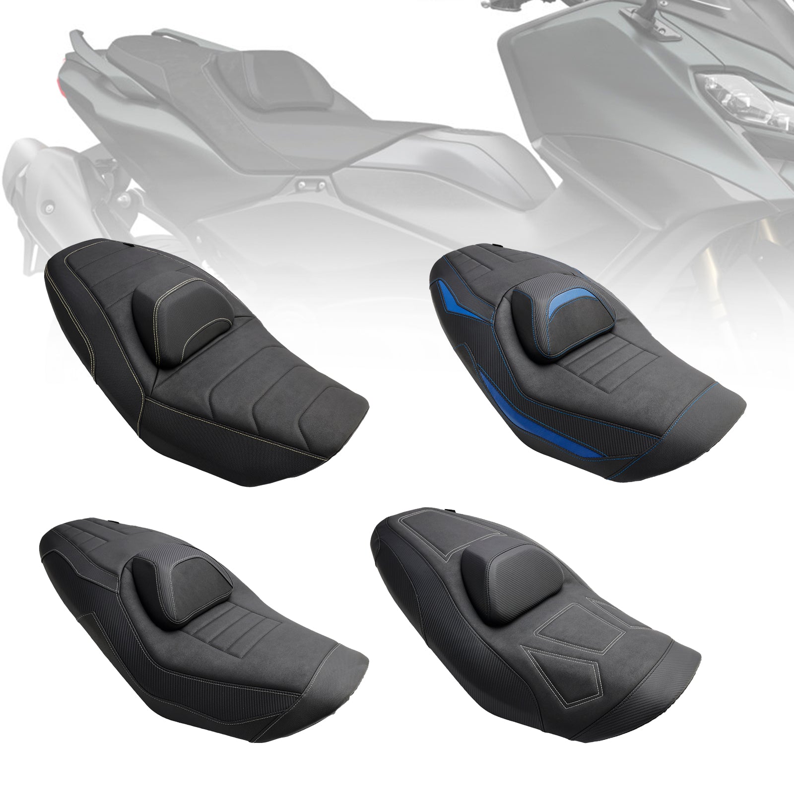 2022-2024 YAMAHA T-MAX VÄRMANDE FRAM BAKTAR PASSENGER SEAT Blue Yellow