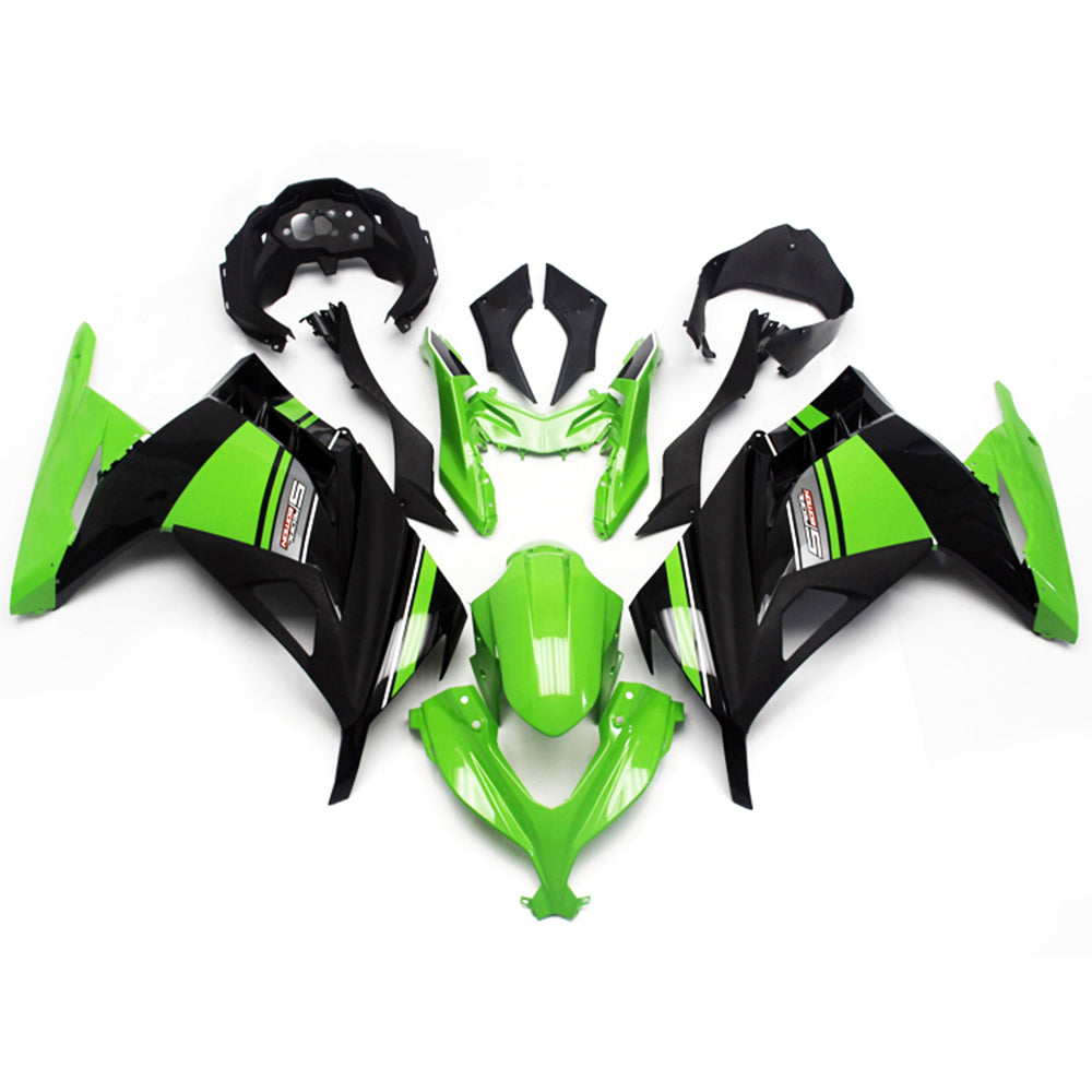 Amotopart Kit carena Kawasaki EX300/Ninja 300 2013-2023 Style4 verde e nero
