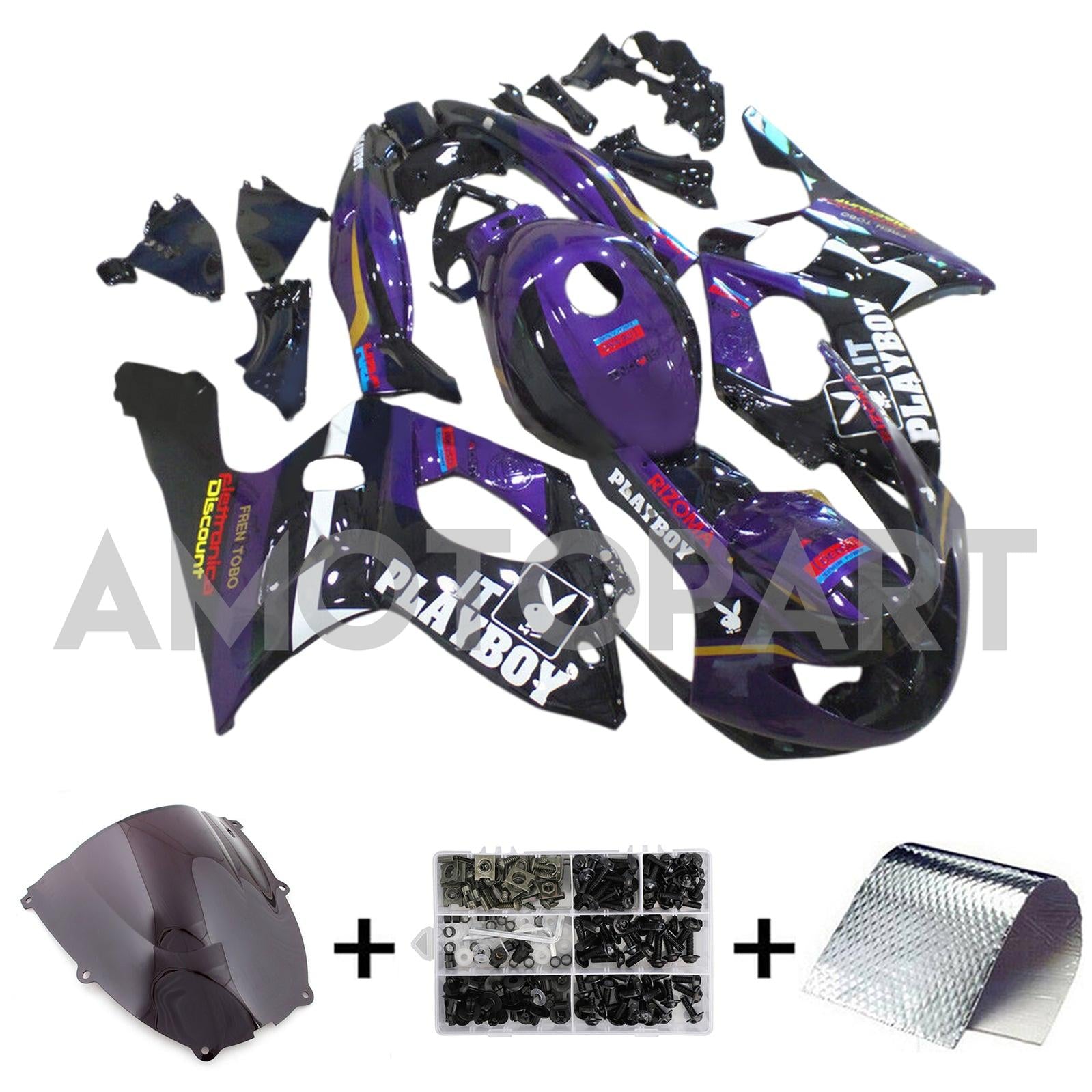 Amotopart 1996-2007 Yamaha YZF 600R Thundercat Black Purple Fairing Kit