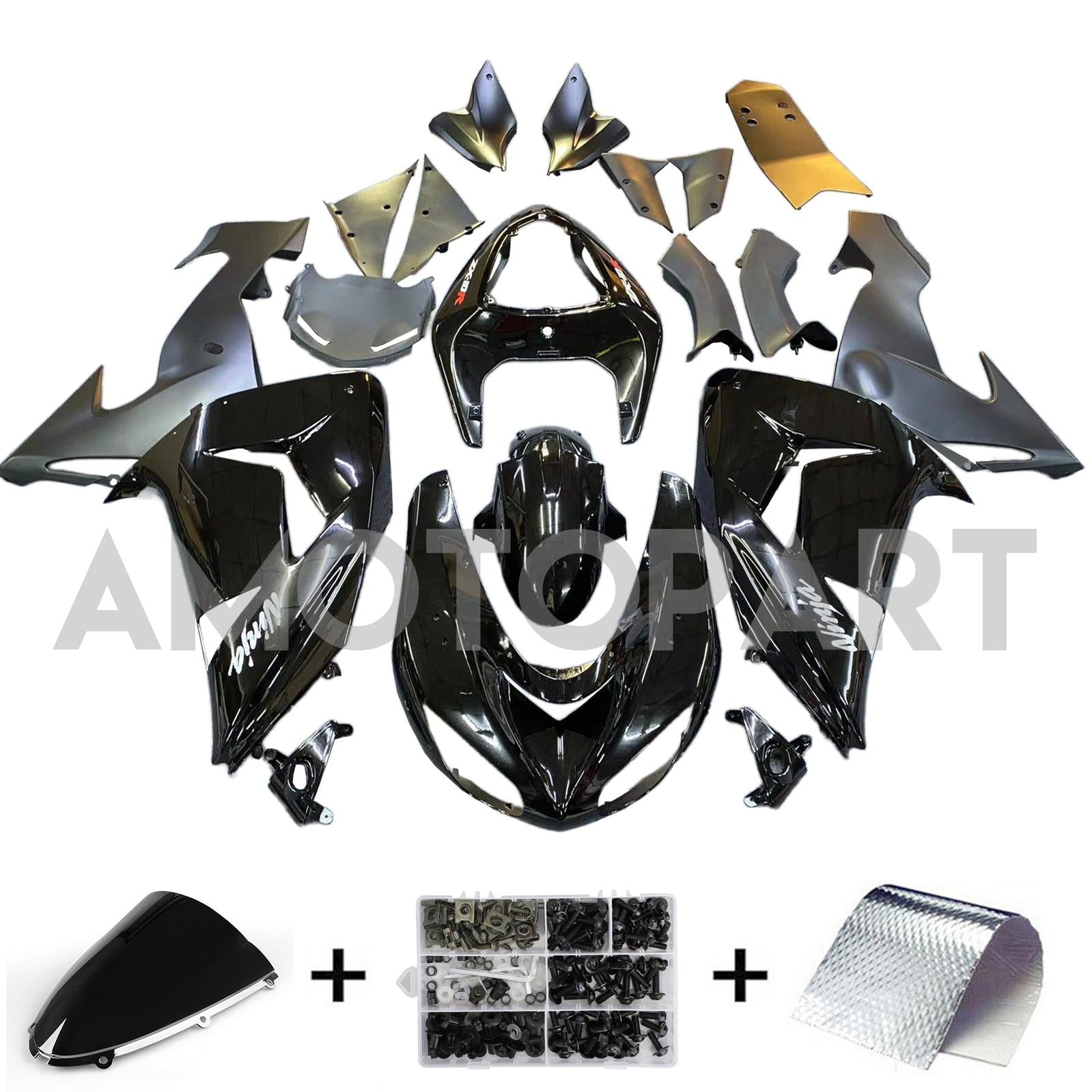 Amotopart 2006-2007 Kawasaki ZX10R Black Fairing Kit