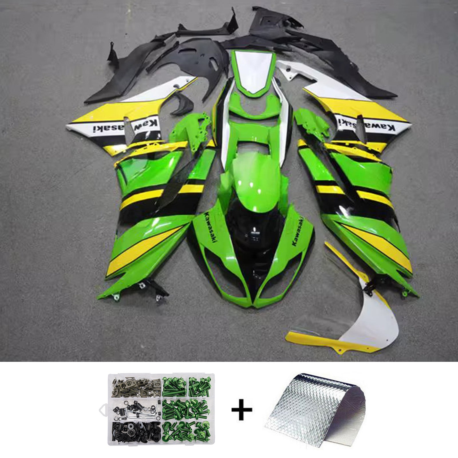 Amotopart 2009-2012 Kawasaki ZX6R 636 Green Yellow White Fairing Kit