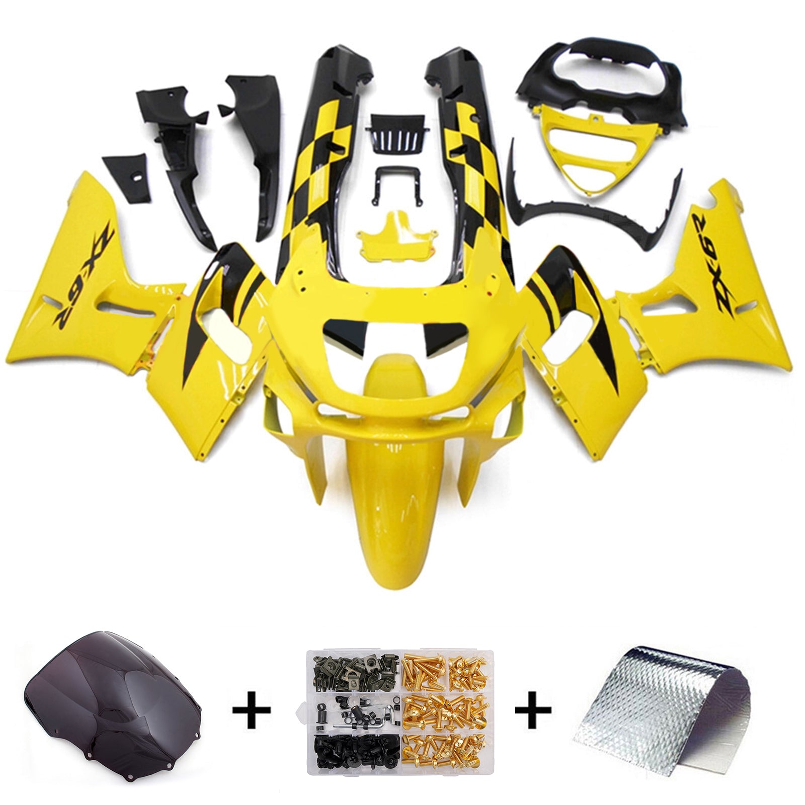 Amotopart Kawasaki 1993-2007 ZZR400 1998-2003 ZZR600 Yellow Black Fairing Kit