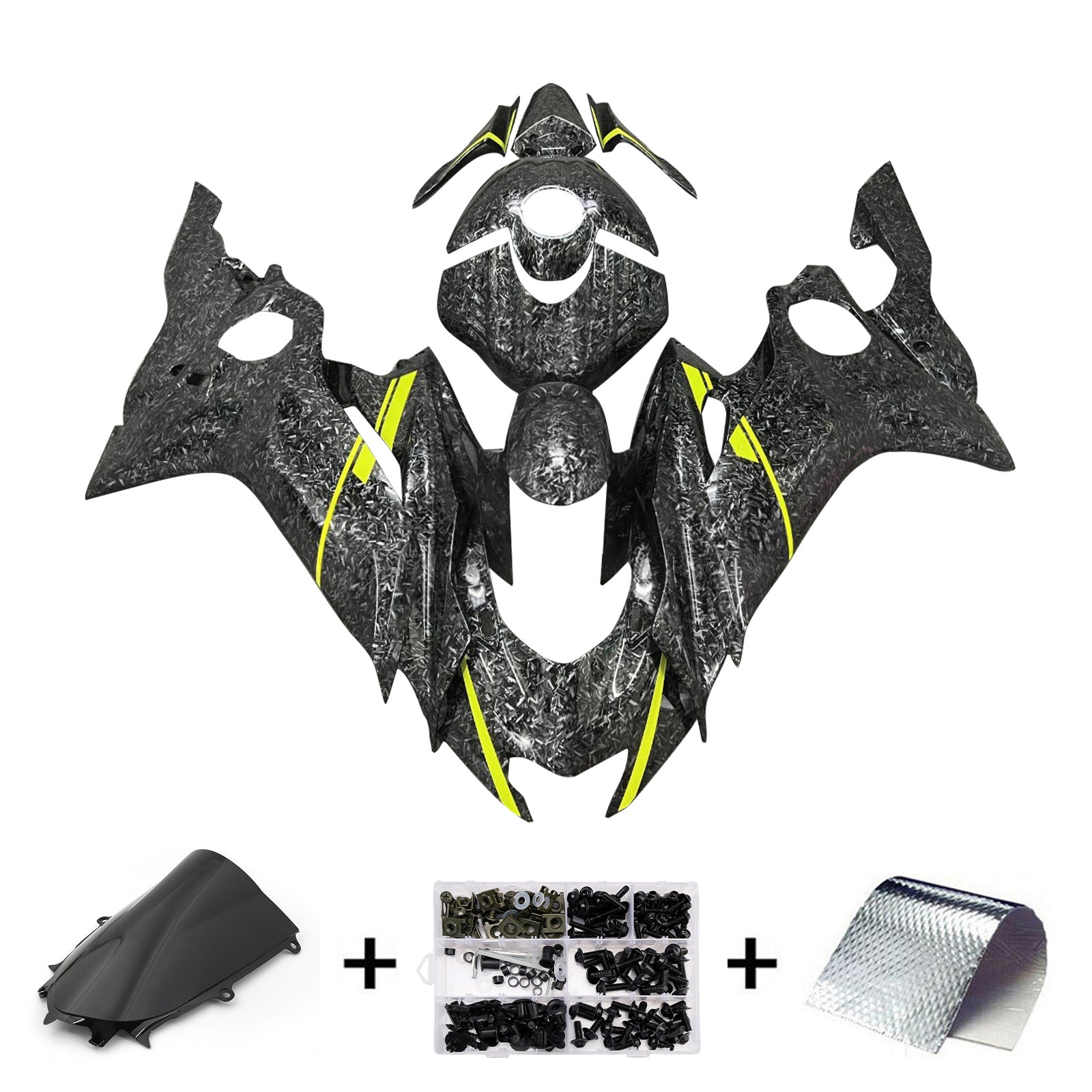 Amotopart 2017-2023 Yamaha YZF-R6 Forged Carbon Fiber Yellow Line Fairing Kit