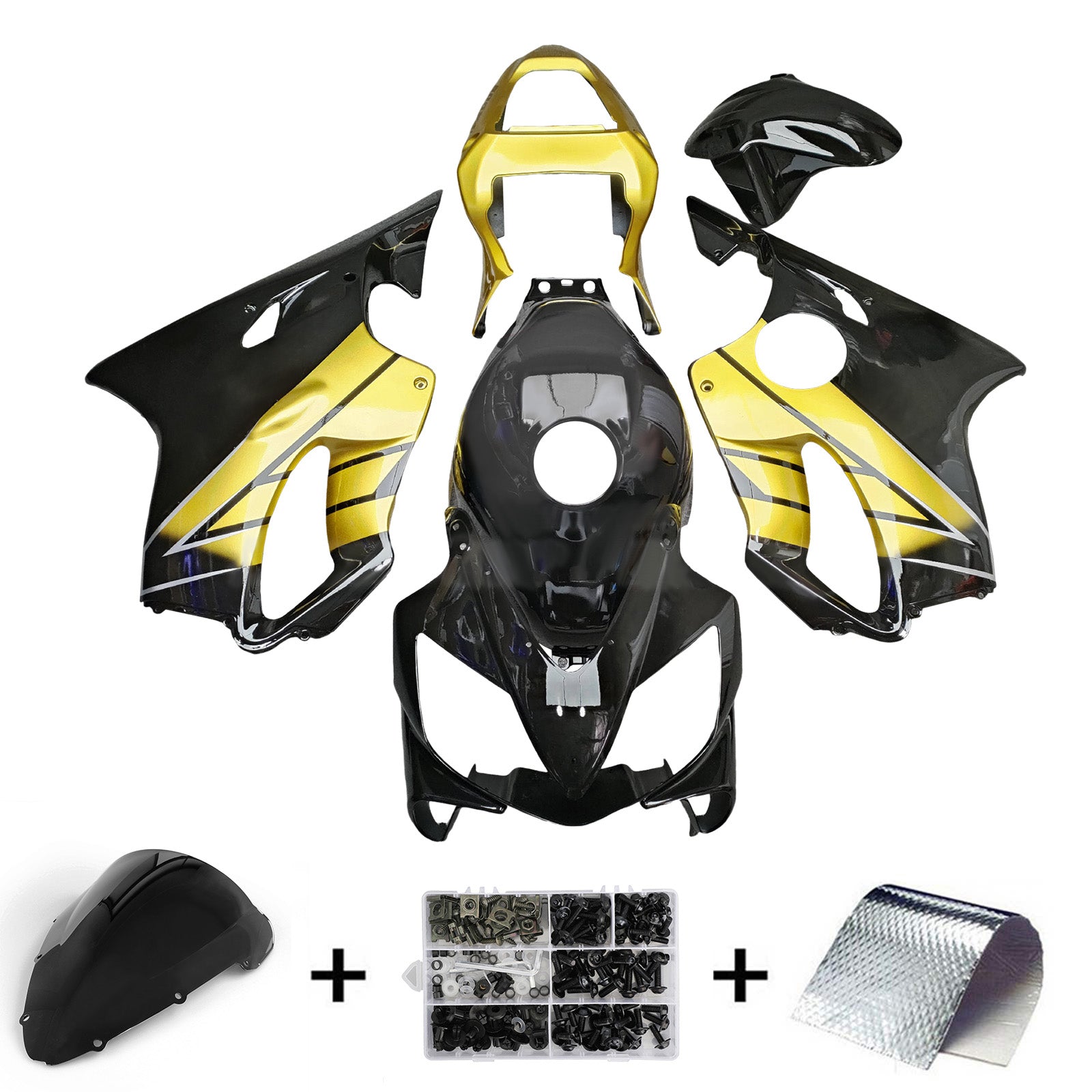 Amotopart 2001-2003 Honda CBR600 F4i Black Gold Fairing Kit