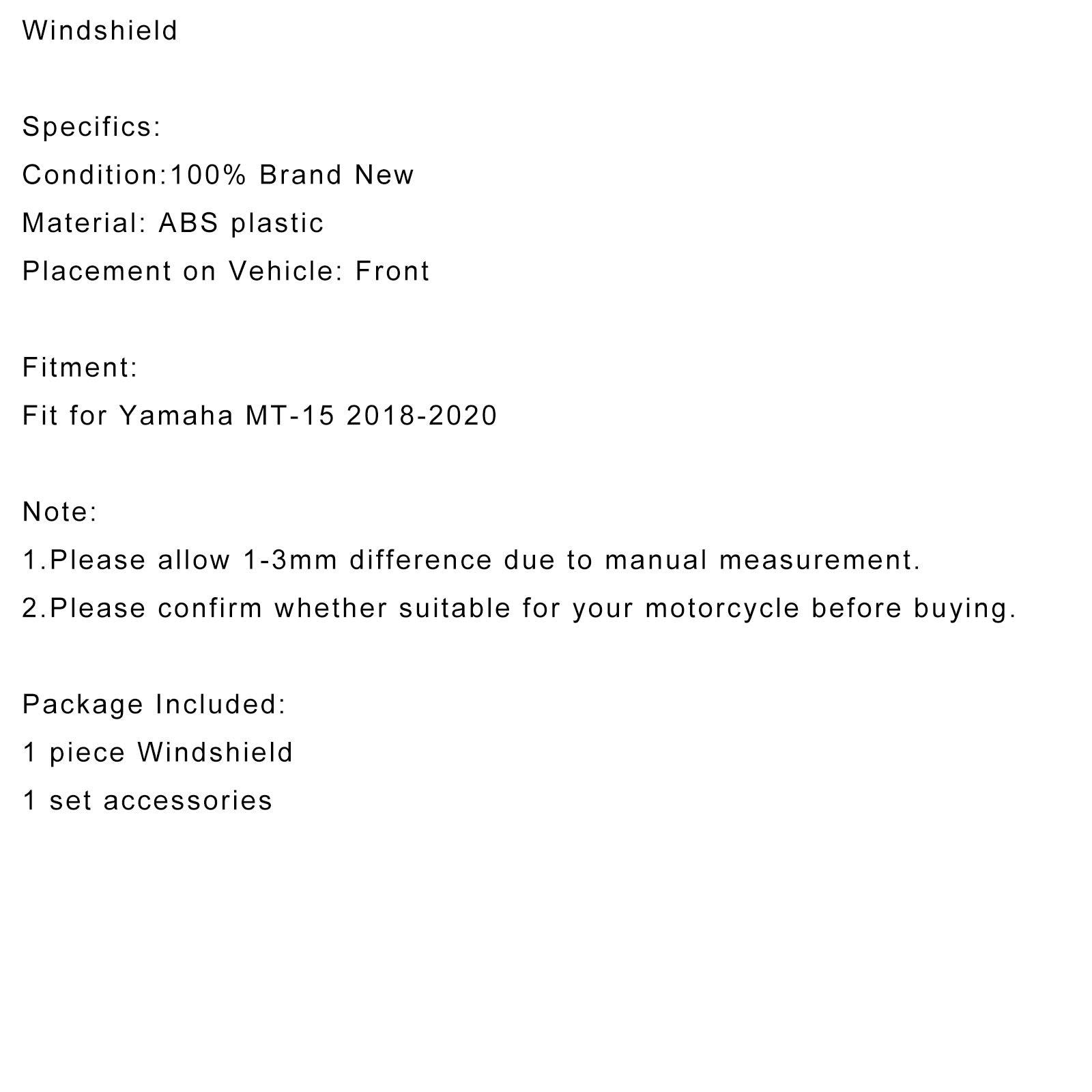 2018-2020 YAMAHA MT-15 ABS Plastic motorfiets voorruitenscherm