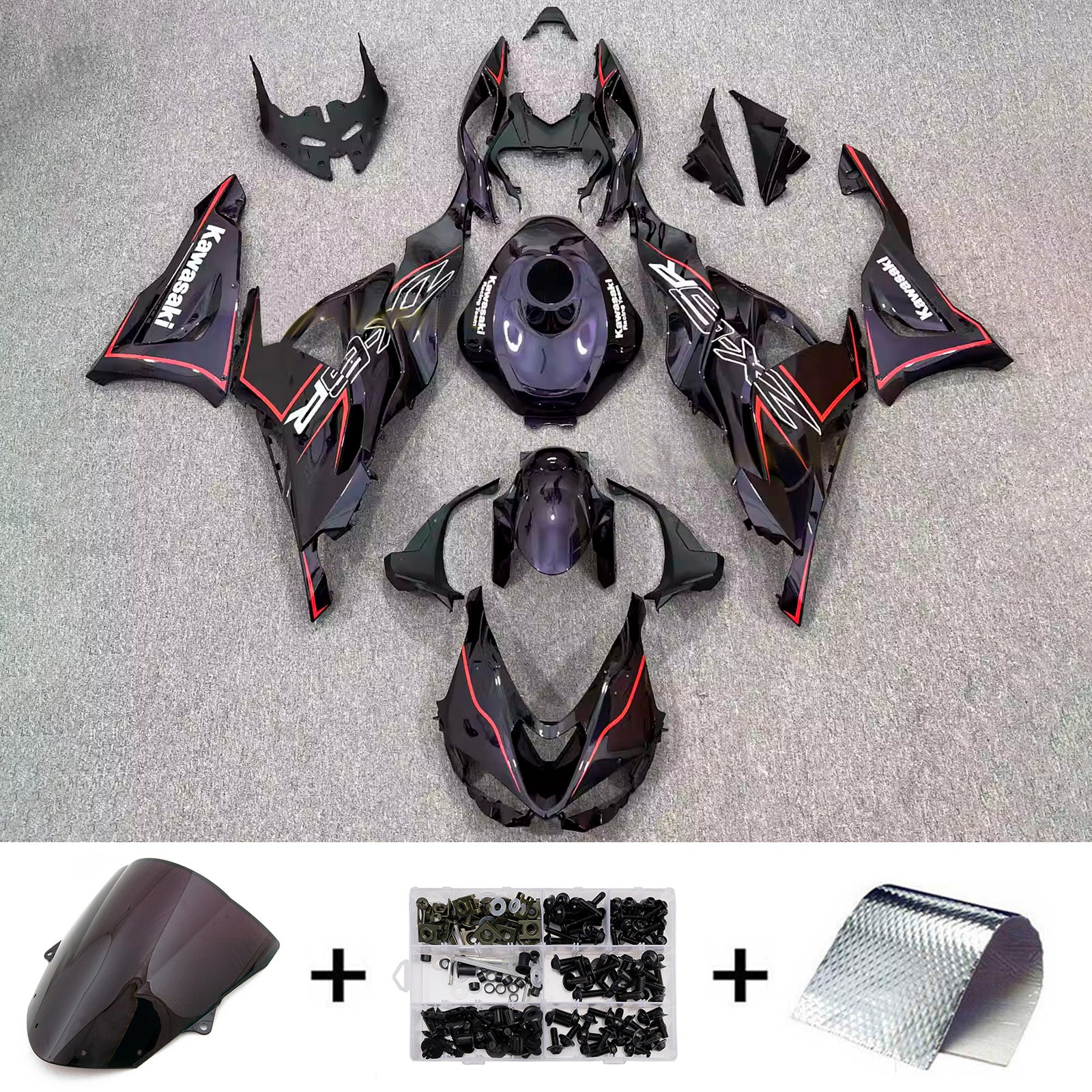 Amotopart 2024-2025 KawasakiΒ ZX-6R Dark Purple Black Fairing Kit