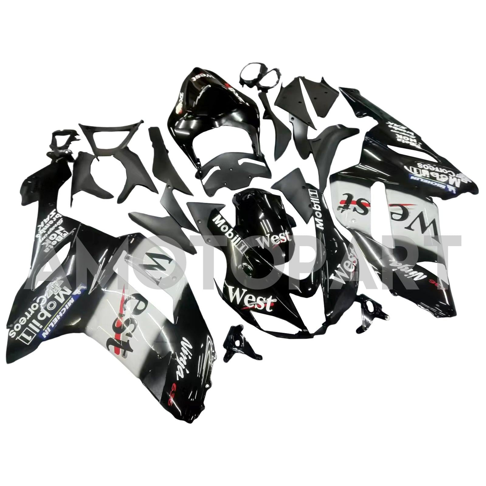 Amotopart 2007-2008 Kawasaki ZX6R 636 Black White Fairing Kit