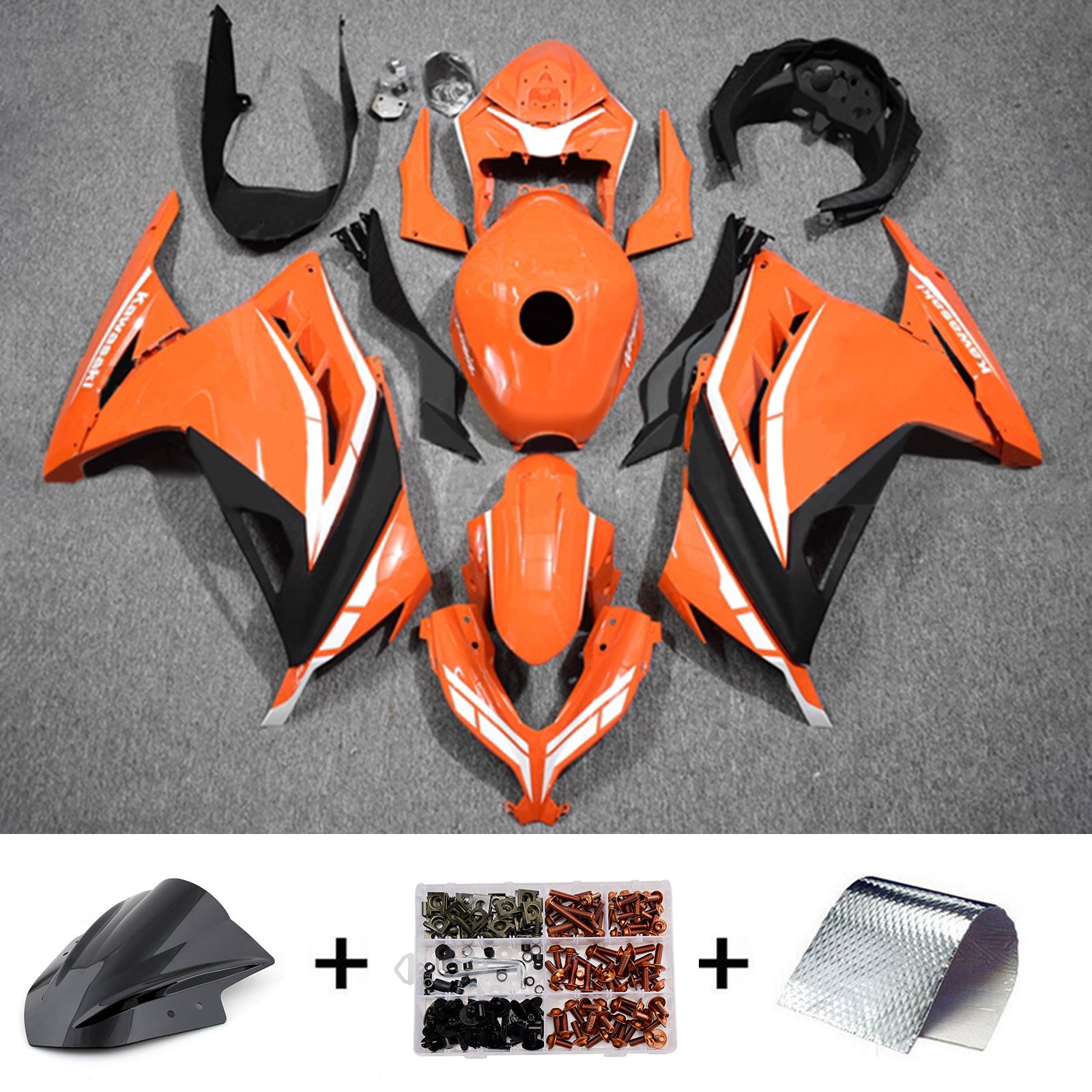 Amotopart 2013-2024 Kawasaki EX300/Ninja300 Orange White Fairing Kit