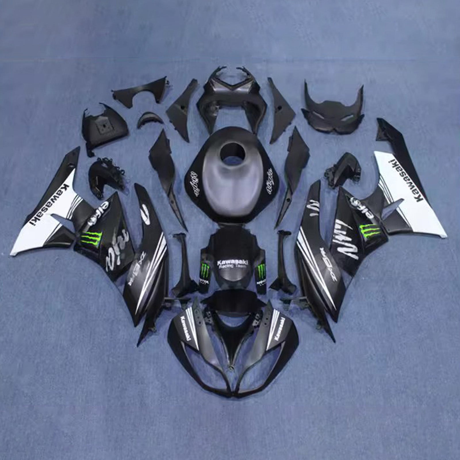 Amotopart 2009-2012 Kawasaki ZX6R 636 Black White Green Fairing Kit