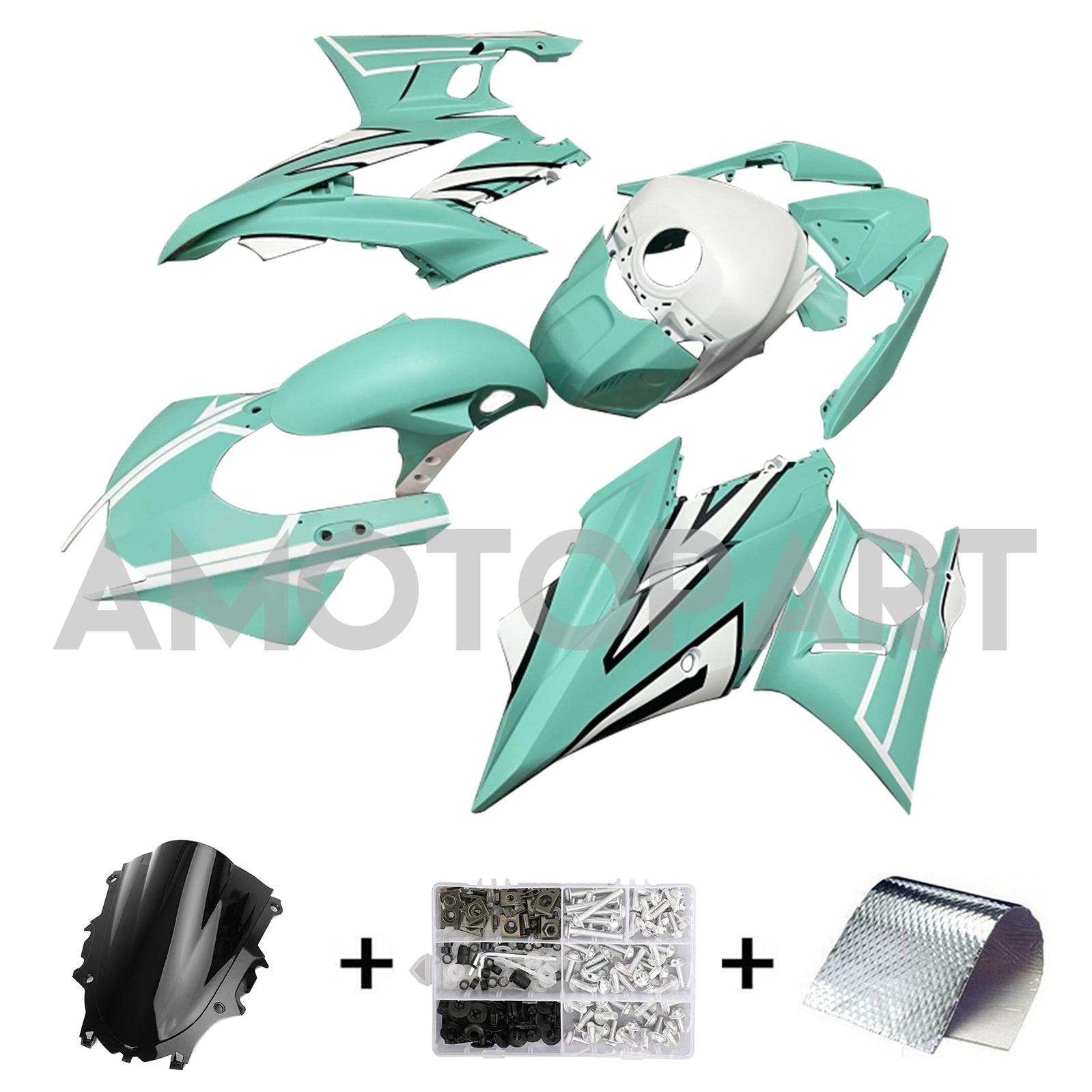 Amotopart 2022-2024 Yamaha YZF-R3 R25 Matte Green&White Fairing Kit
