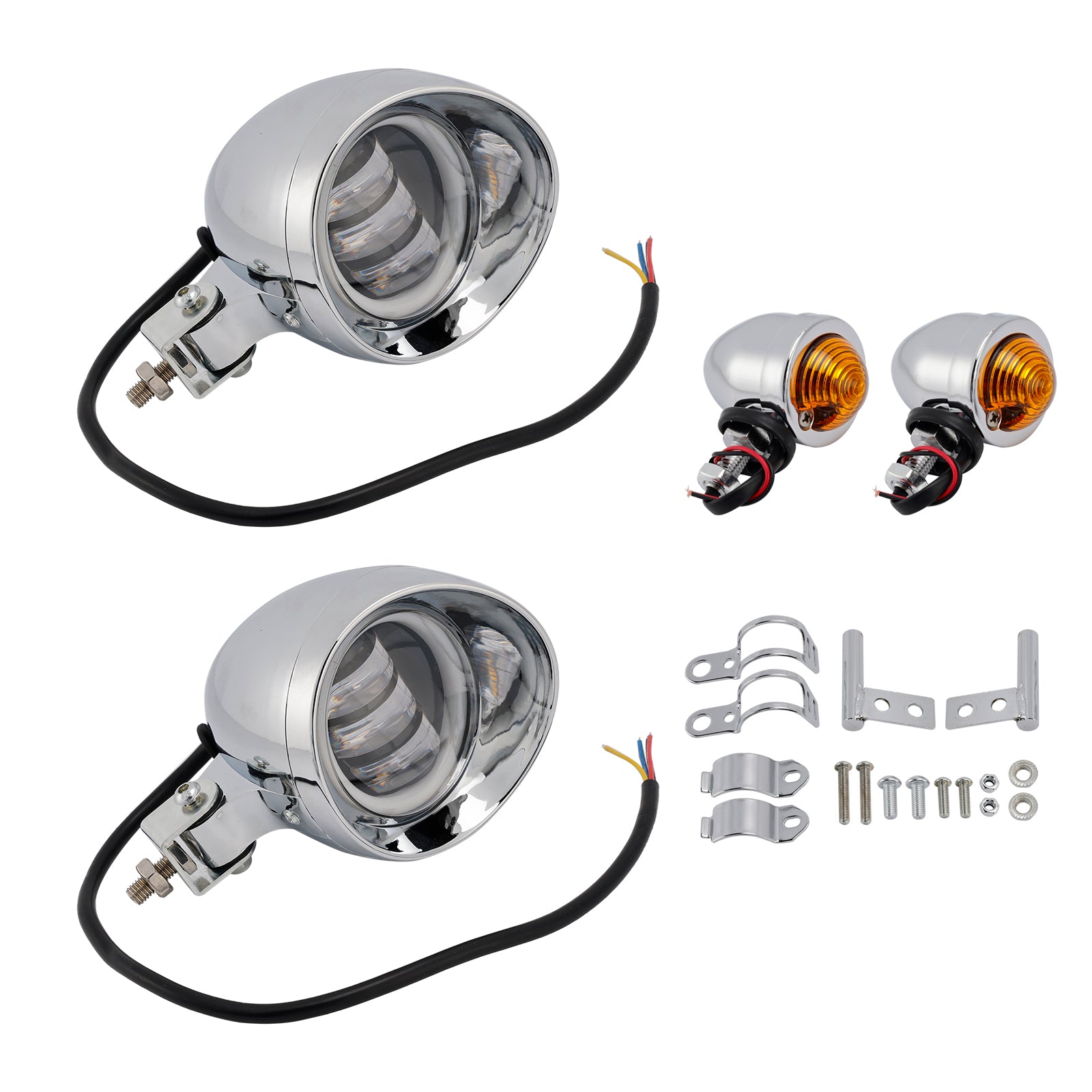 Motorcycle Scooter Motorcycle Spotlight Headlight Fog Beam Chrome #D18