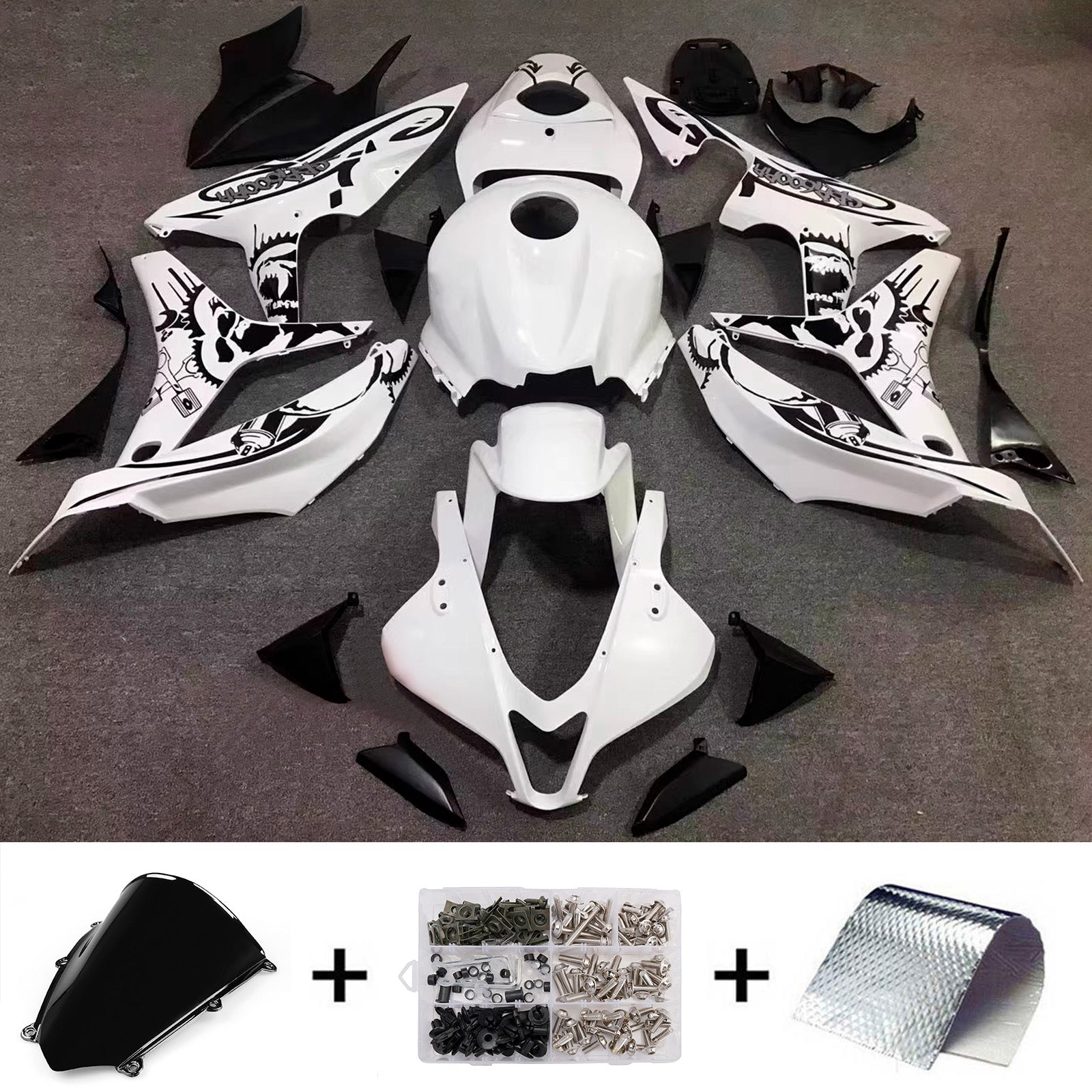 Amotopart 2007-2008 Honda CBR600RR Kit de carenado blanco negro