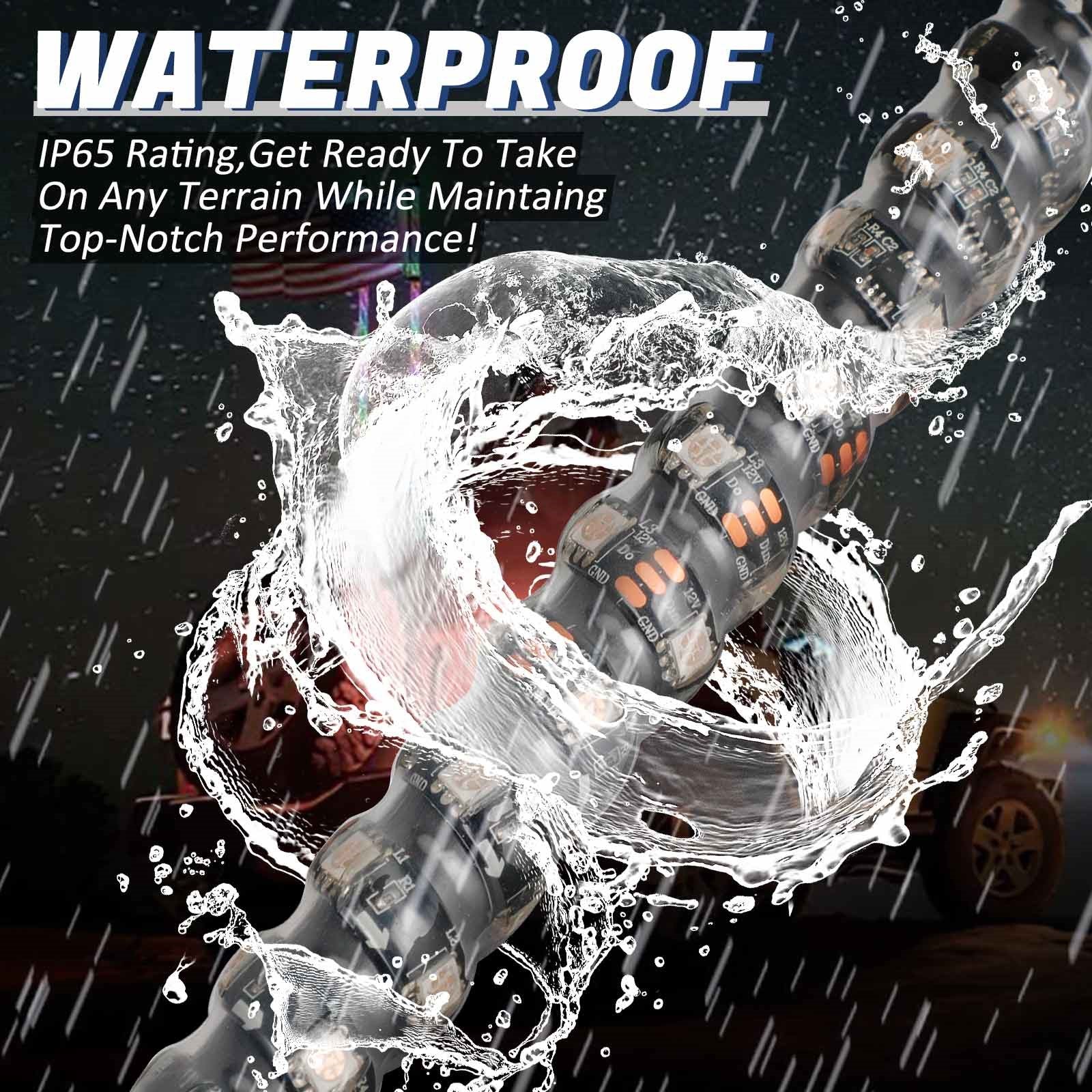 2x 2ft RGB LED -App Peitsche Leuchten Antenne mit Flaggen Fernbedienung für Polaris UTV ATV