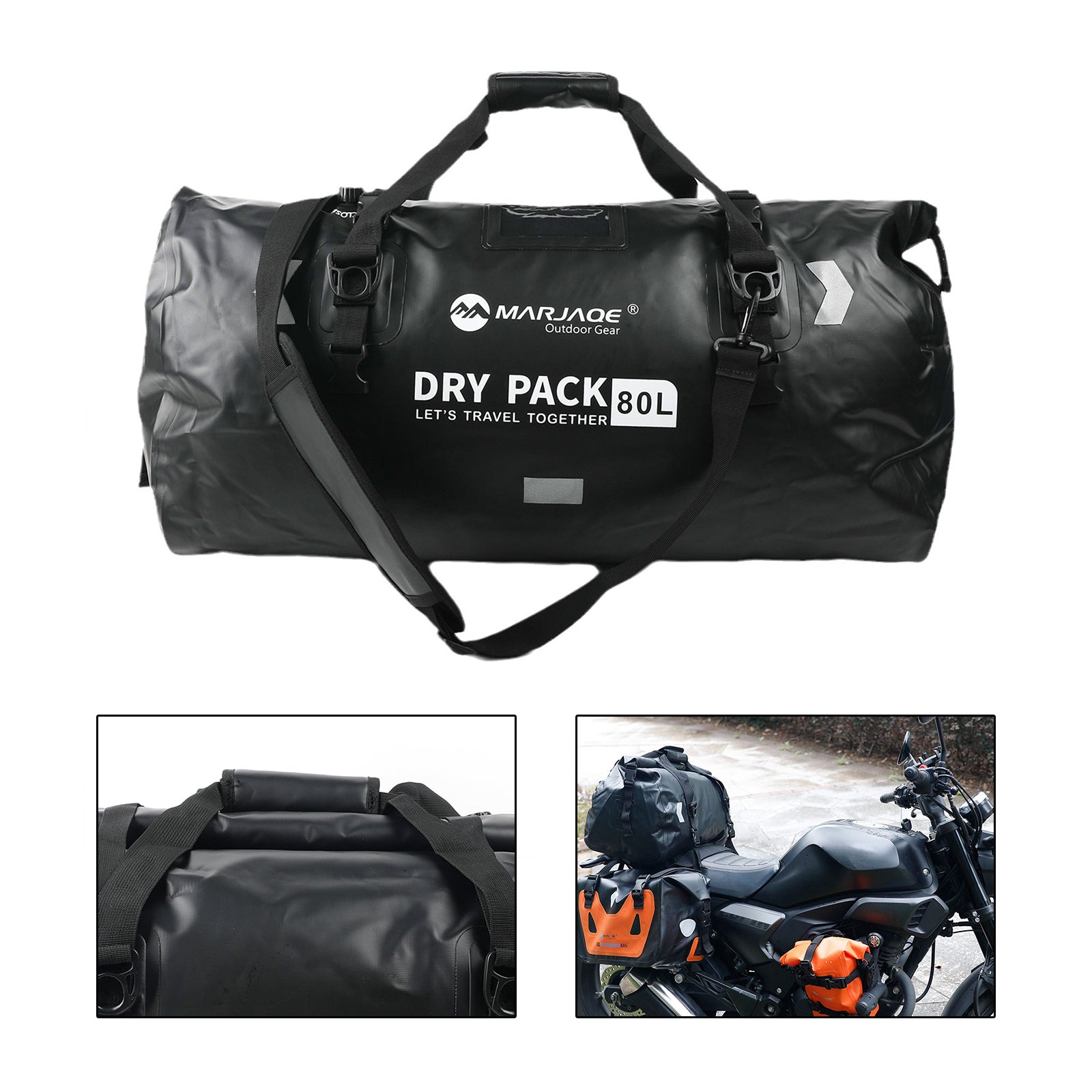 Motorcycle Universal Saddlebag Side Storage Tail Bag Pu Luggage 80L Black