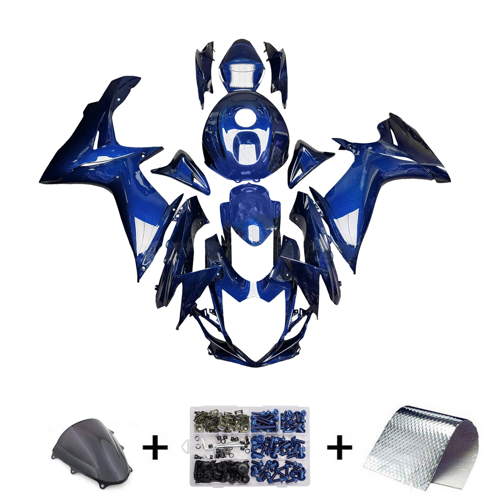 Amotopart 2011-2025 Suzuki GSXR 600/750 Blue Carbon Fiber Pattern Fairing Kit