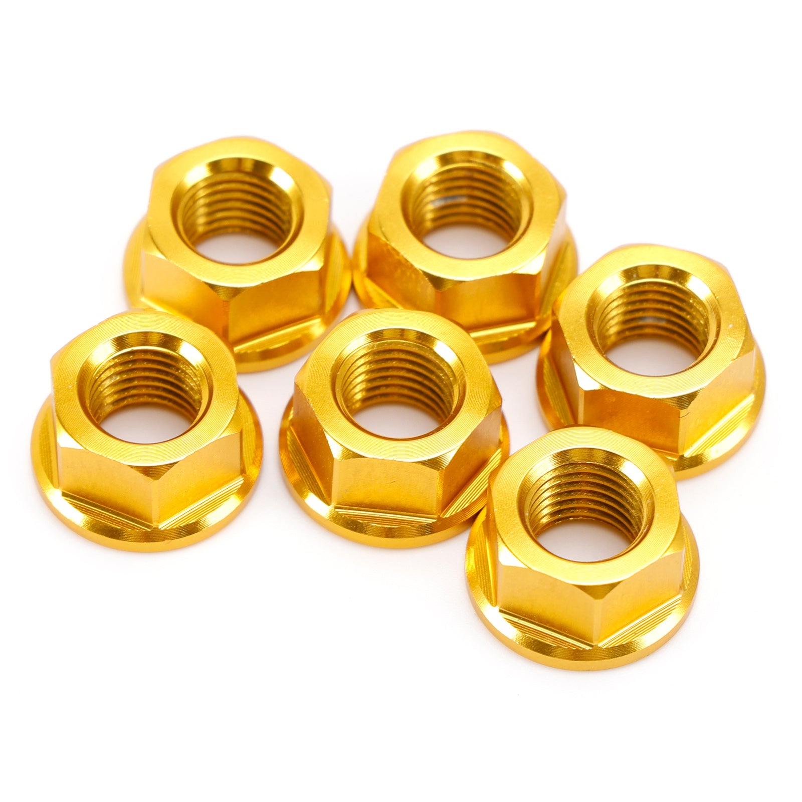 Paquete de 6 tuercas con reborde de piñón trasero de aluminio para motocicleta y bicicleta M10X1.25 dorado