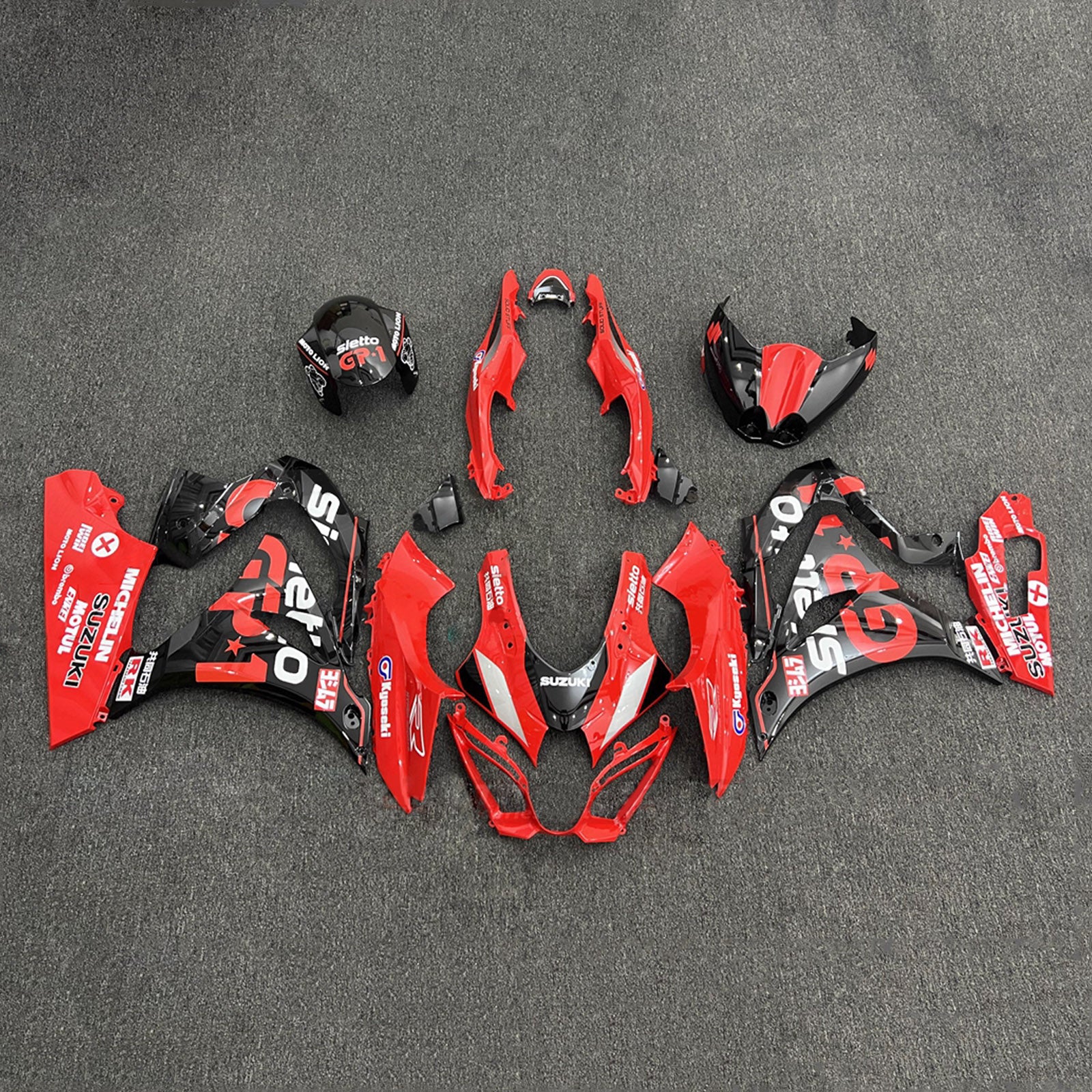 Amotopart 2017-2025 Suzuki GSXR1000 Kit de carénage rouge noir blanc