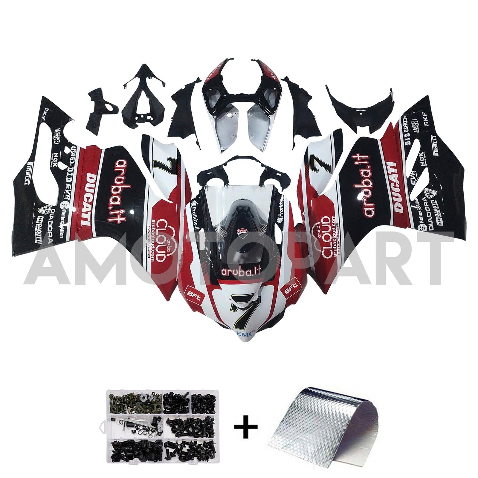AMOTOPT 2012-2015 Ducati 899 Kit de carenagem branca preta vermelha brilhante