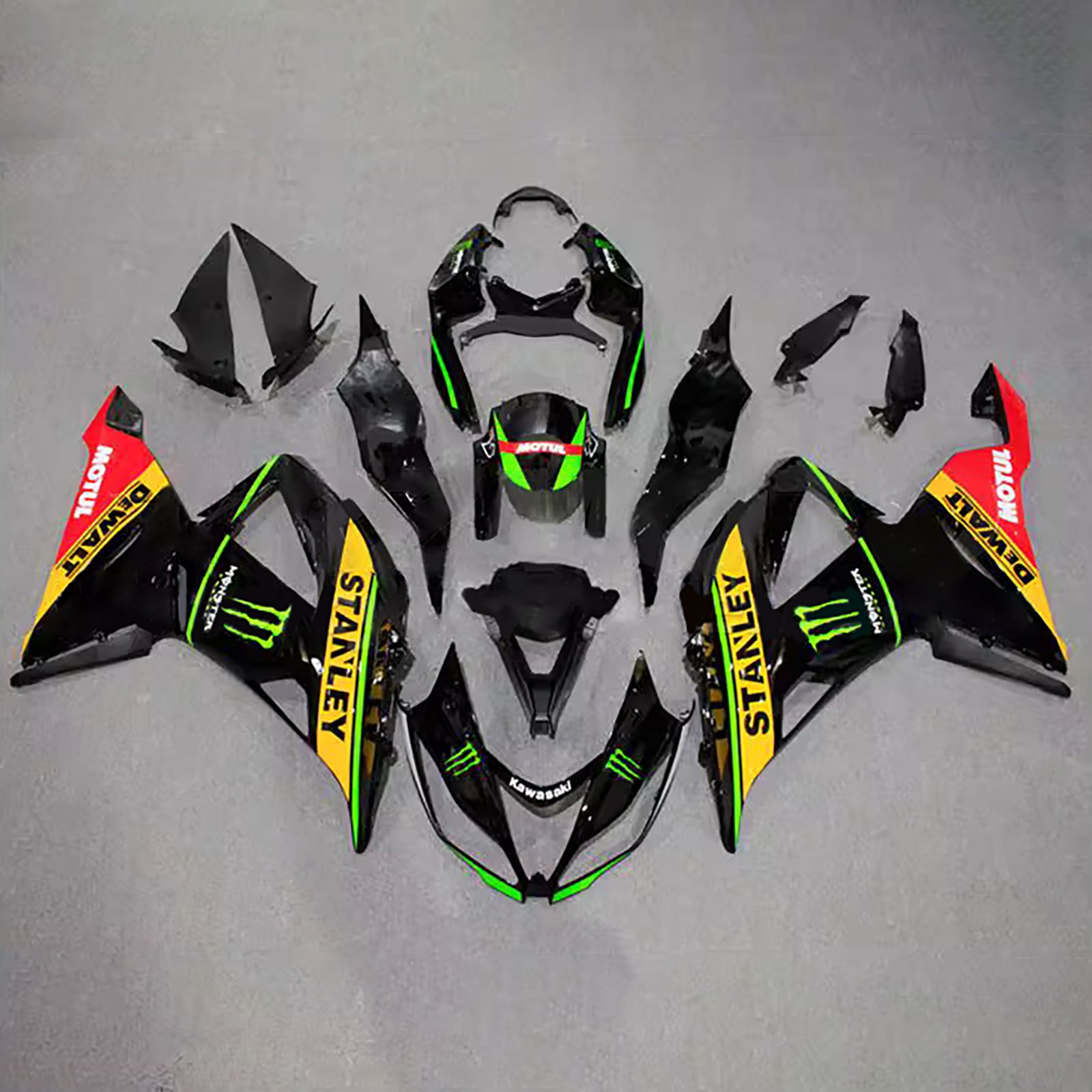 Amotopart 2013-2018 Kawasaki ZX6R 636 Black Yellow Green Red Fairing Kit