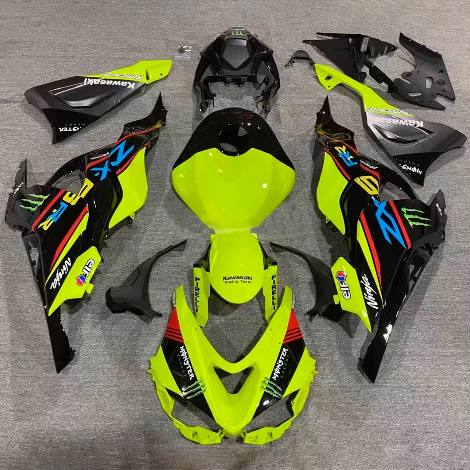 Amotopart 2024-2025 Kawasaki ZX-6R Neon Yellow Black Fairing Kit