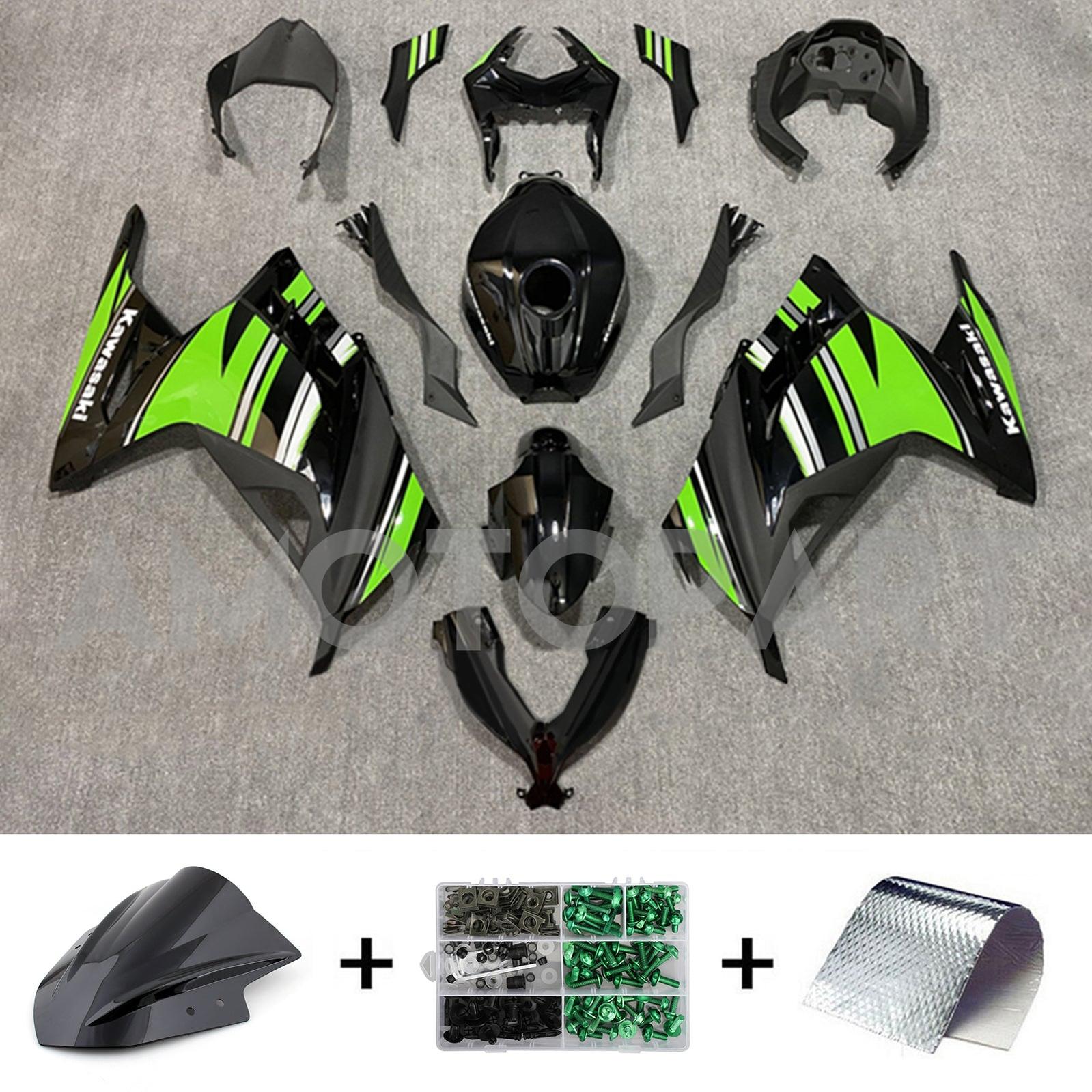 Amotopart 2013-2024 Kawasaki EX300/Ninja300 Schwarz&Grünes Style3-Verkleidungskit