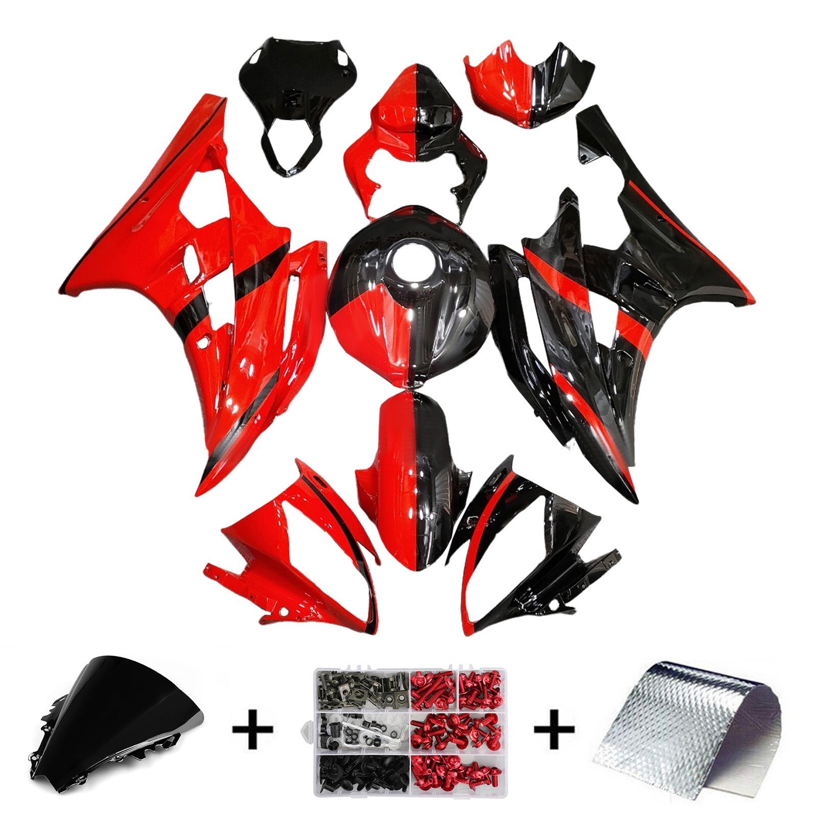 Amotopart 2006-2007 Yamaha YZF-R6 Red & Black Fairing Kit