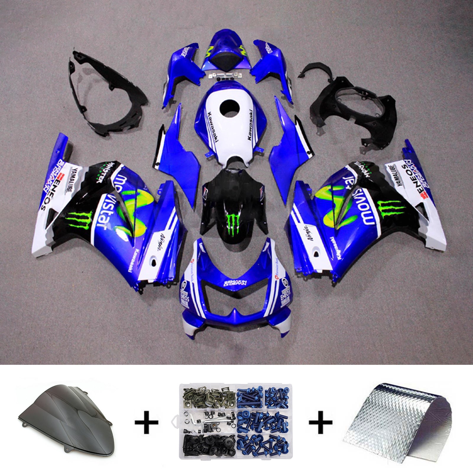 Amotopart 2008-2012 Kawasaki EX250/Ninja250R Blue Black White Green Fairing Kit