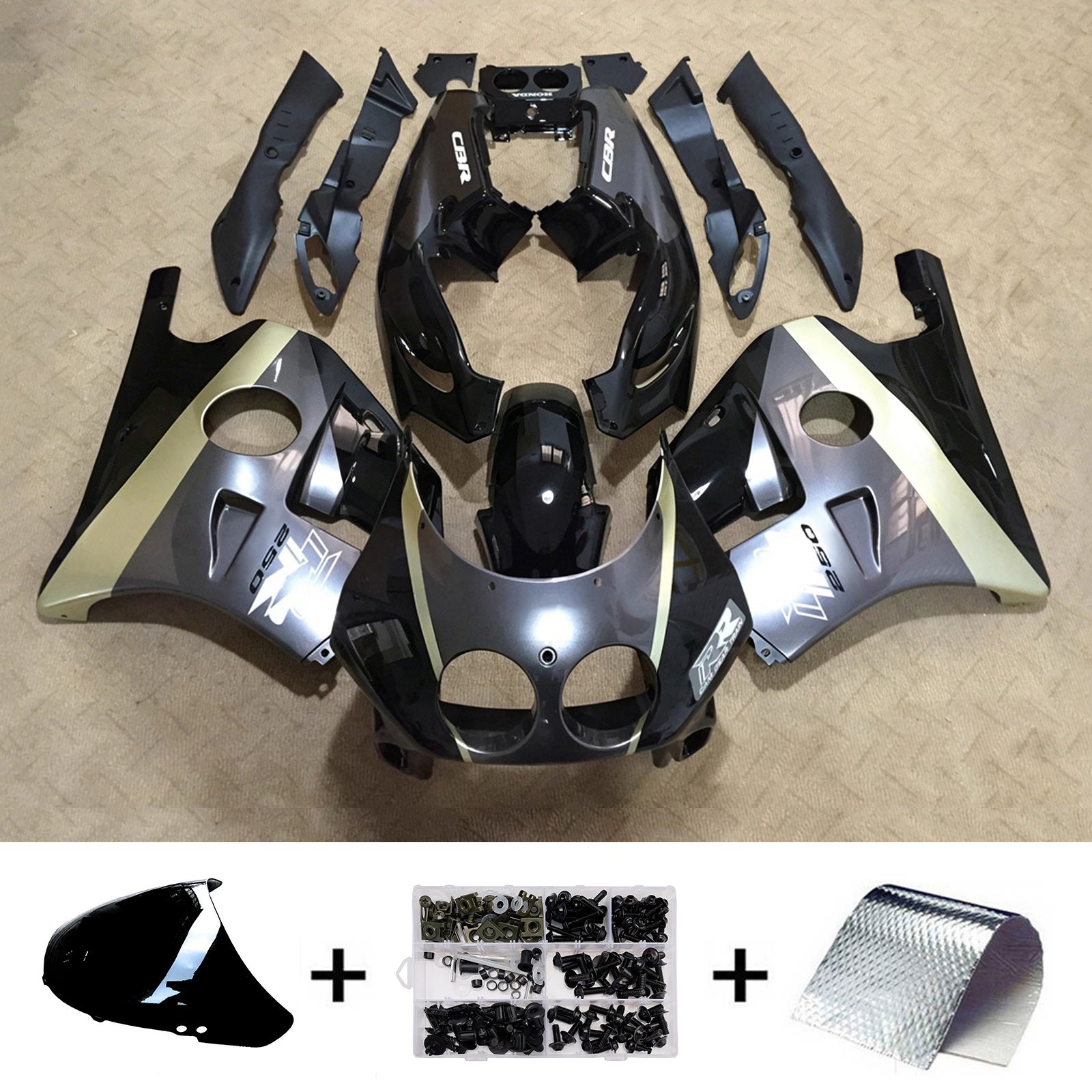 Amotopart 1990-1998 Honda CBR250RR MC22 Black/Silver Fairing Kit