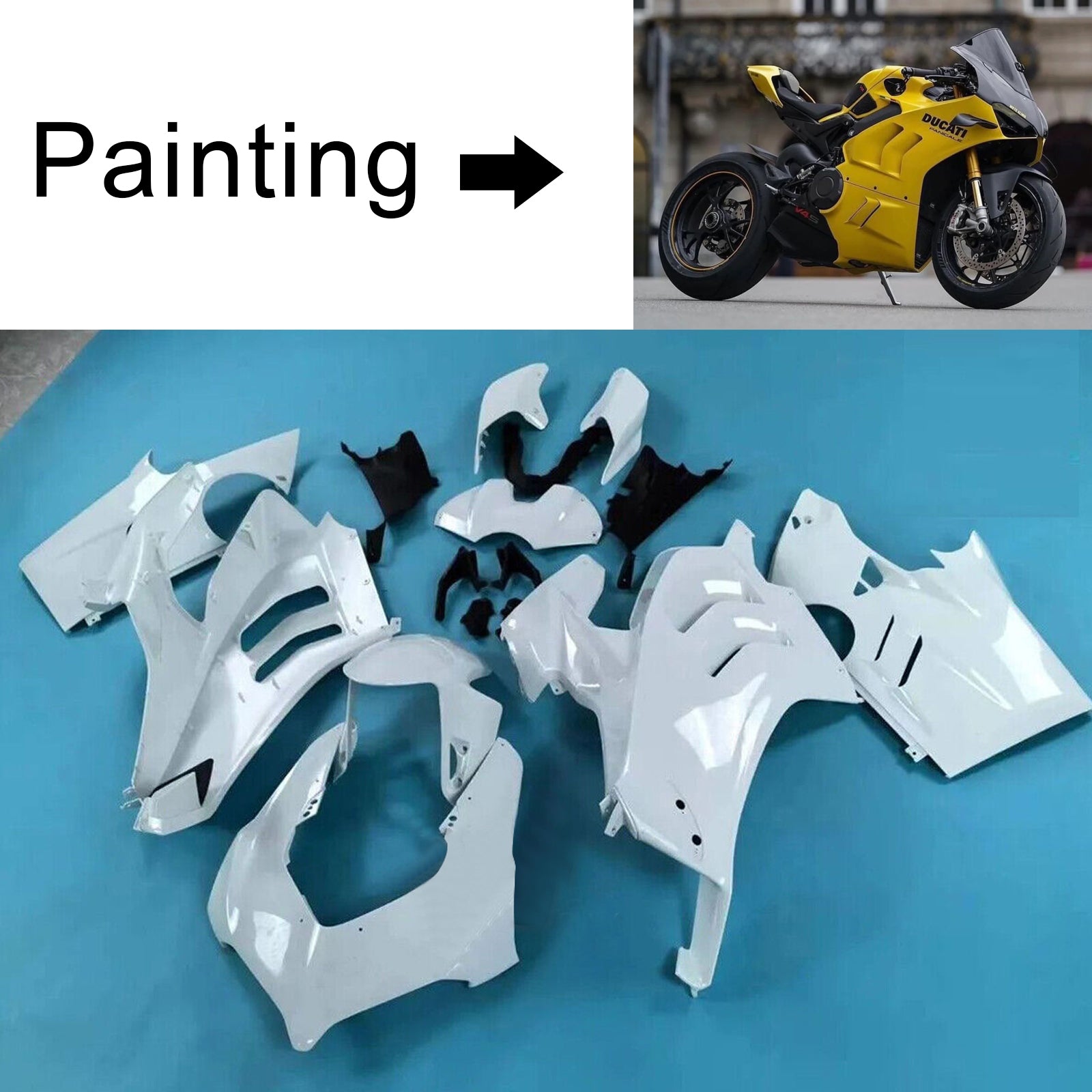Amotopart Ducati 22-24 Panigale V4 V4S Black Yellow Fairing Kit