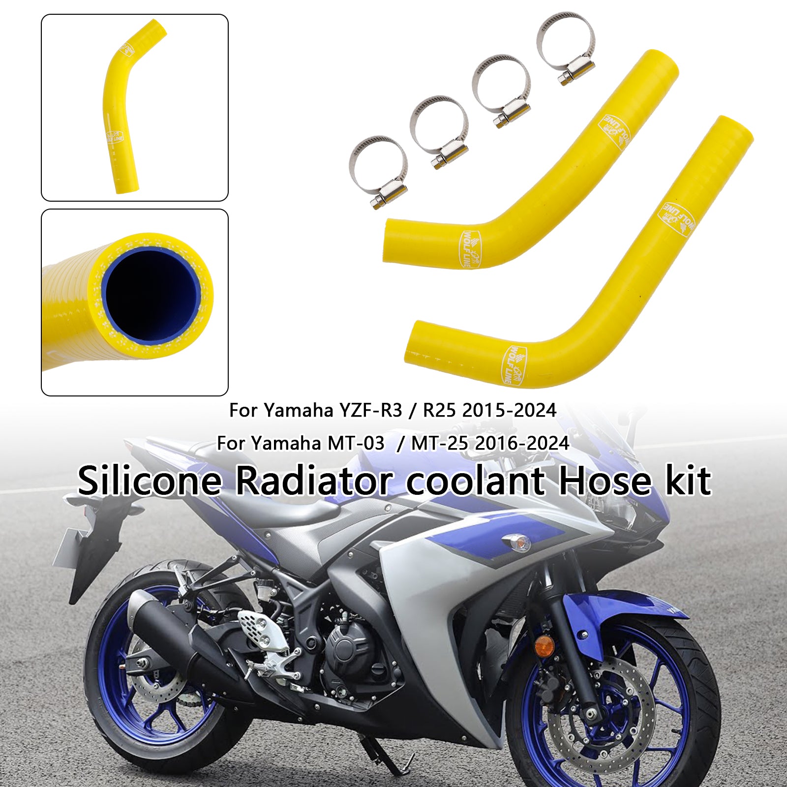 2015-2024 Yamaha MT-03 MT-25 YZF R3 R25 Mangueira de resfriador de radiador de silicone R25