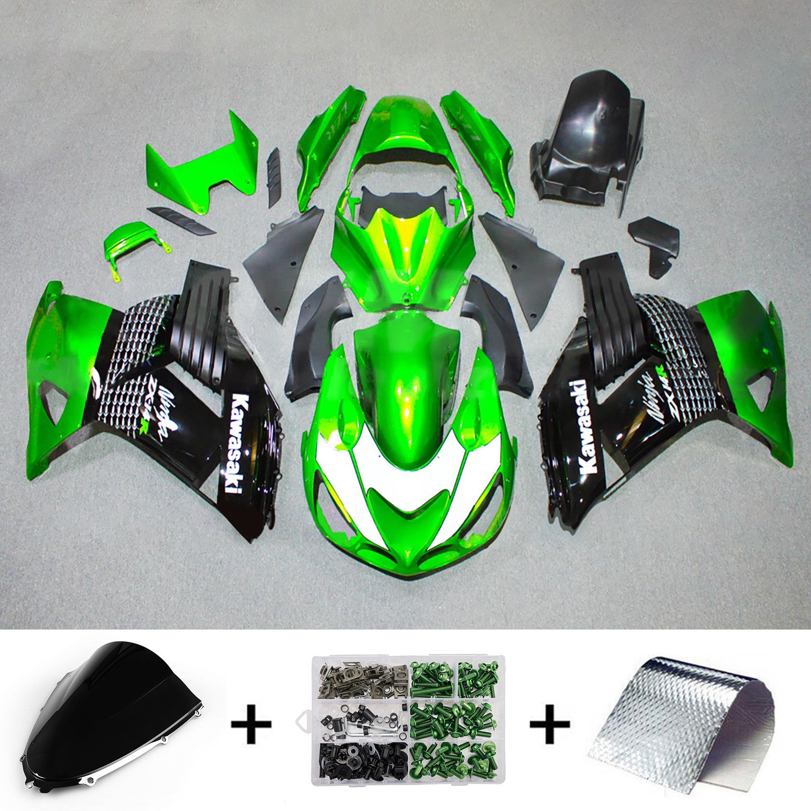 Amotopart 2012-2025 Kawasaki ZX14R ZZR1400 Green Black Fairing Kit