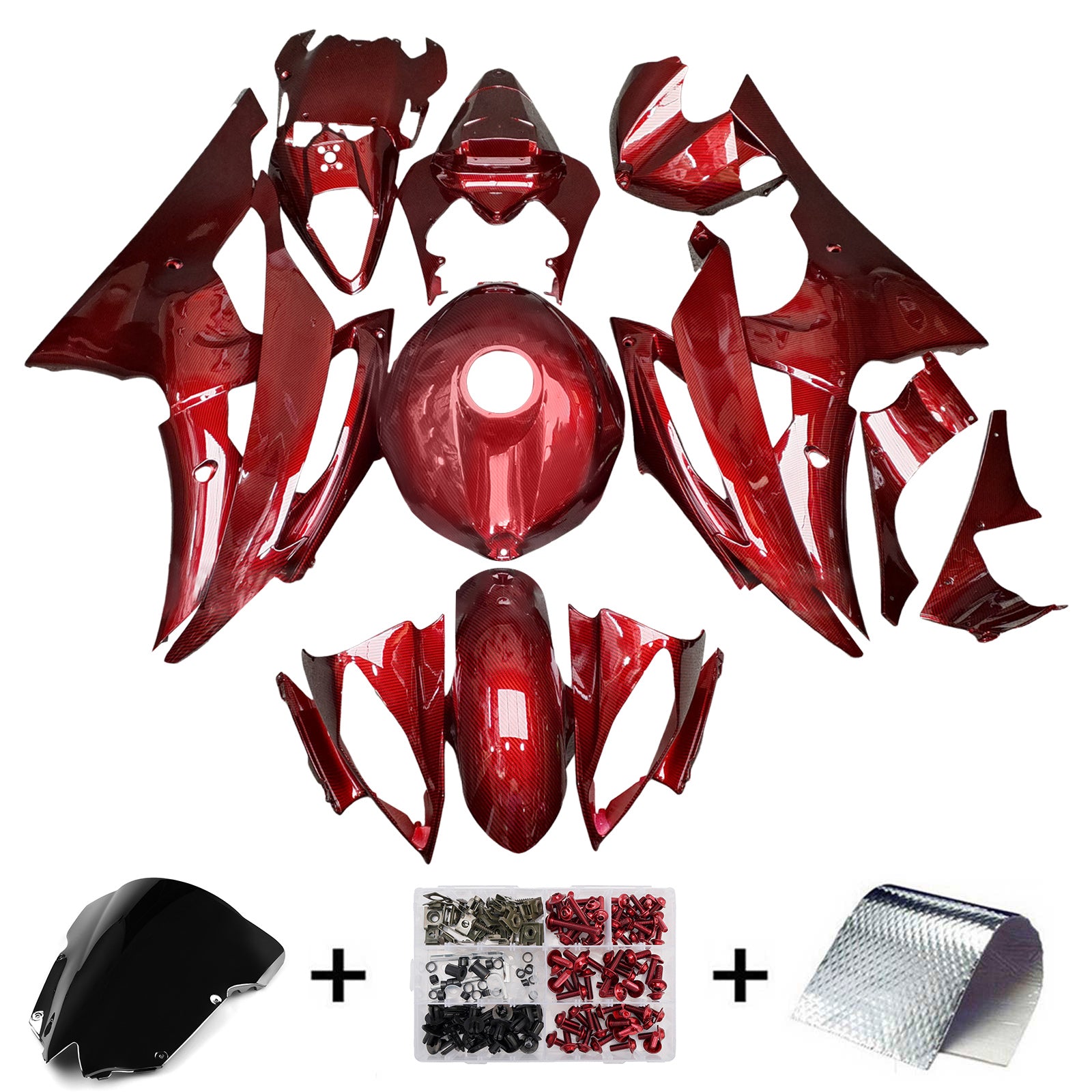 Amotopart 2008-2016 Yamaha YZF-R6 Red Carbon Fiber Pattern Fairing Kit