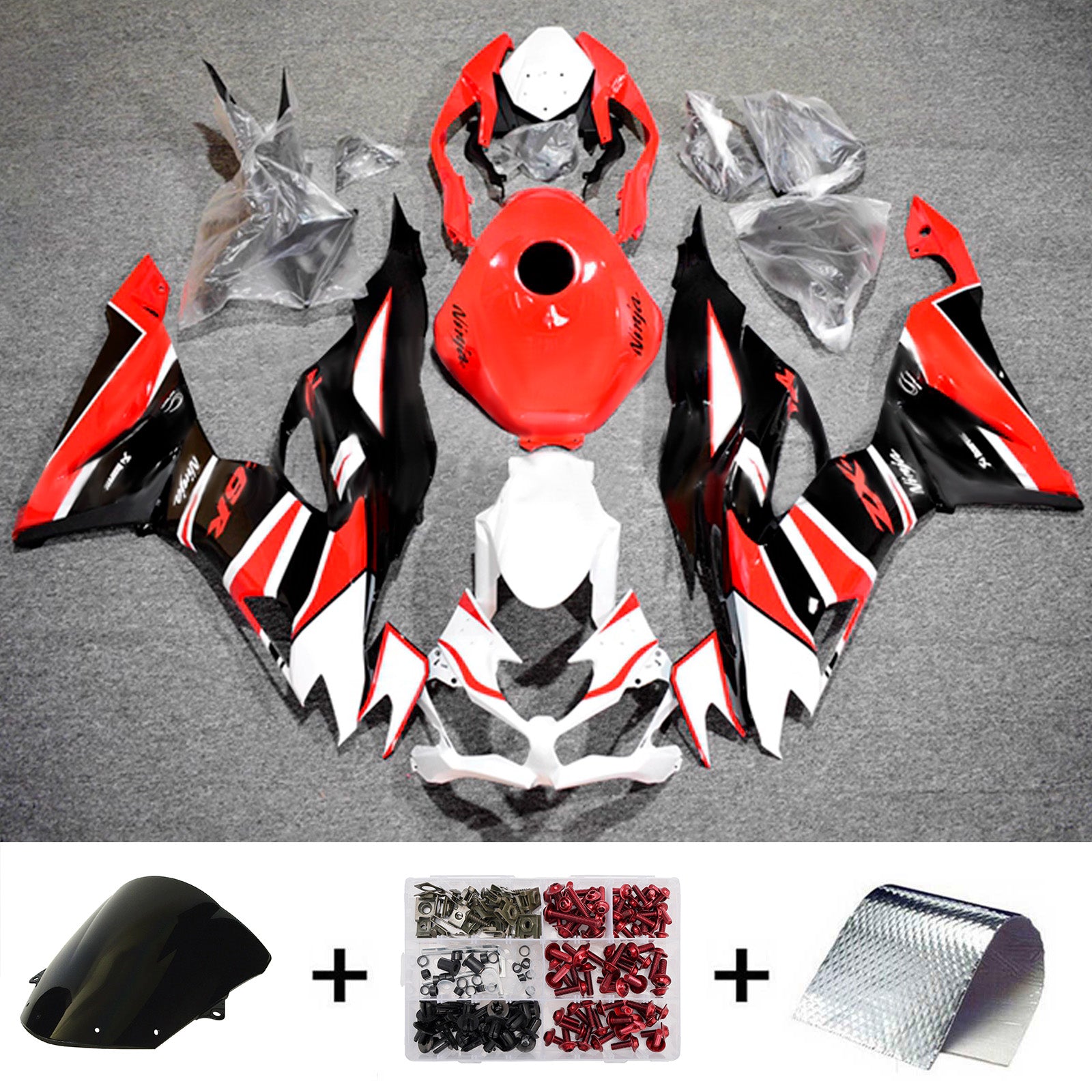 Amotopart 2019-2023 Kawasaki ZX6R Red Black White Fairing Kit