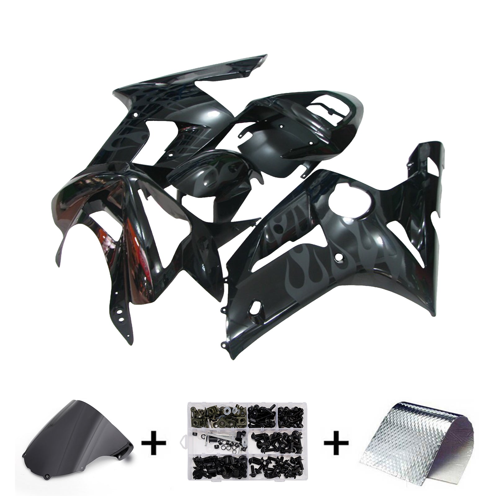 Amotopart 2003-2004 Kawasaki ZX6R 636 Black Grey Fairing Kit