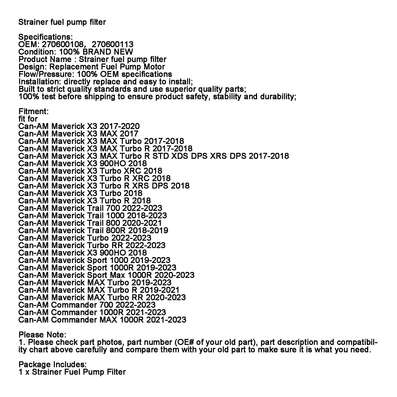 270600108 Sieb Kraftstoffpumpe Filter 270600113 für Can-Am-Maverick X3 Turbo Max