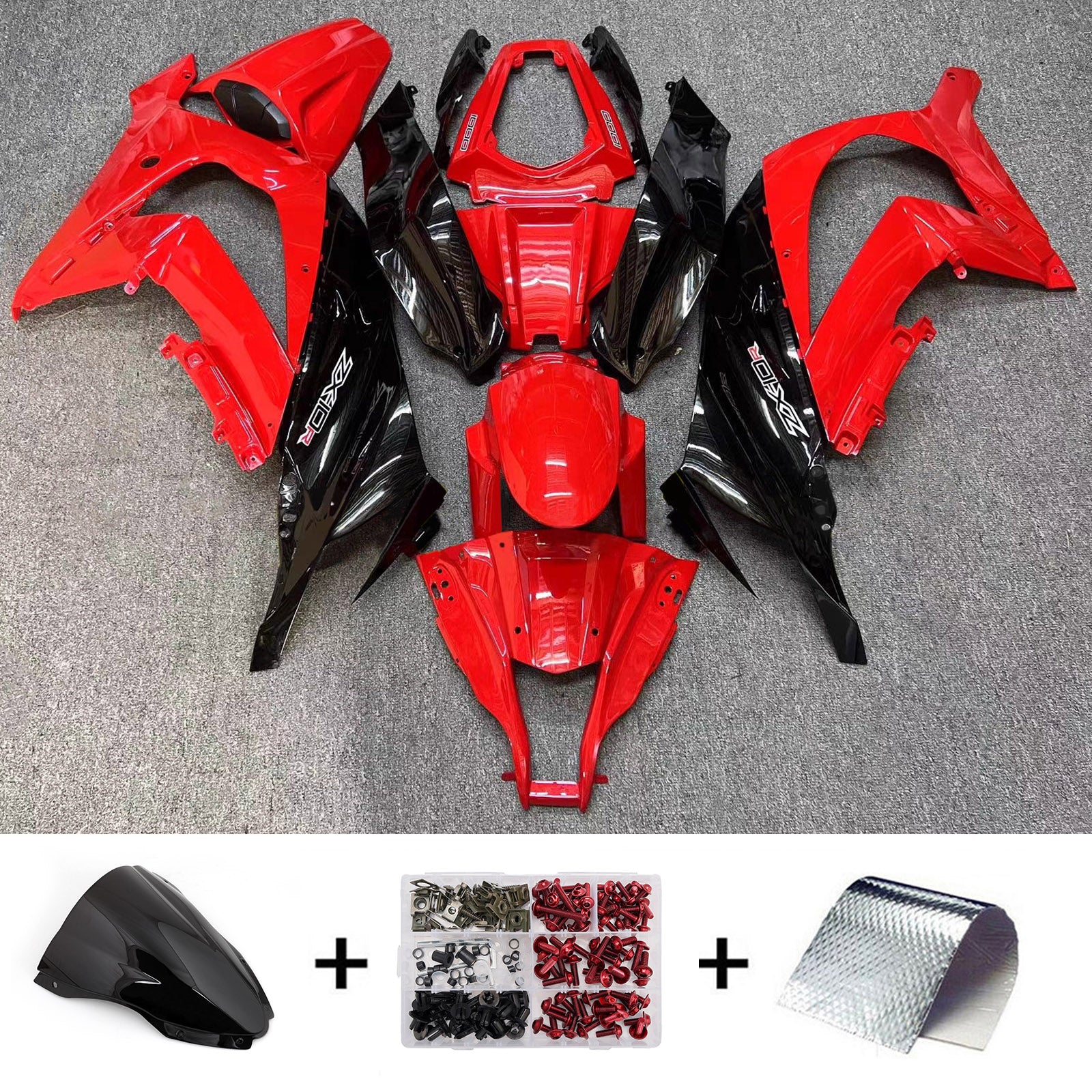 Amotopart 2016-2020 Kawasaki ZX10R Red Black Fairing Kit