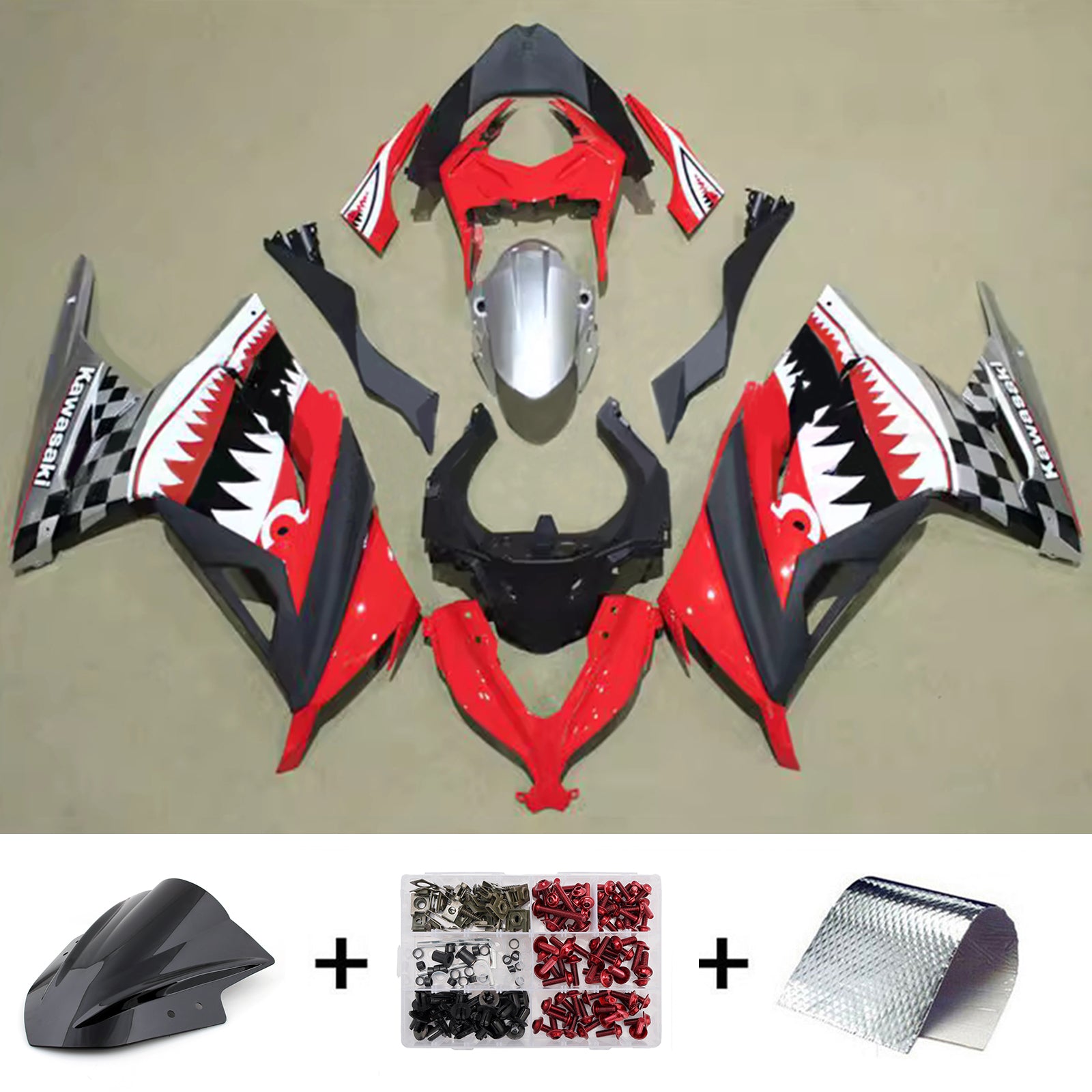 Amotopart 2013-2024 Kawasaki EX300/Ninja300 Black Red White Grey Fairing Kit