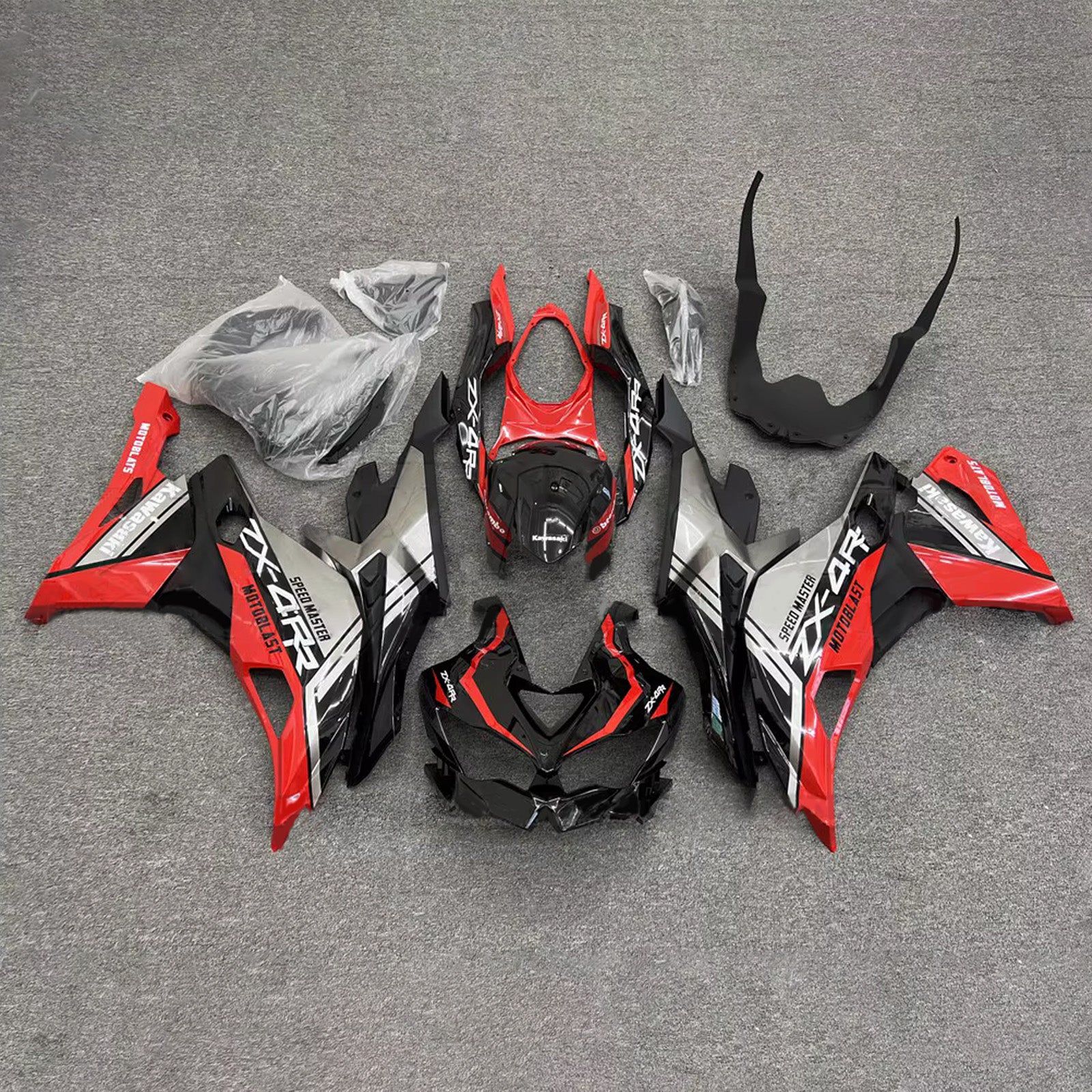 Amotopart 2019-2022 Kawasaki Ninja ZX-25R 2023-2025 Kawasaki Ninja ZX-4R/ZX-4RR Black Red Grey Fairing Kit