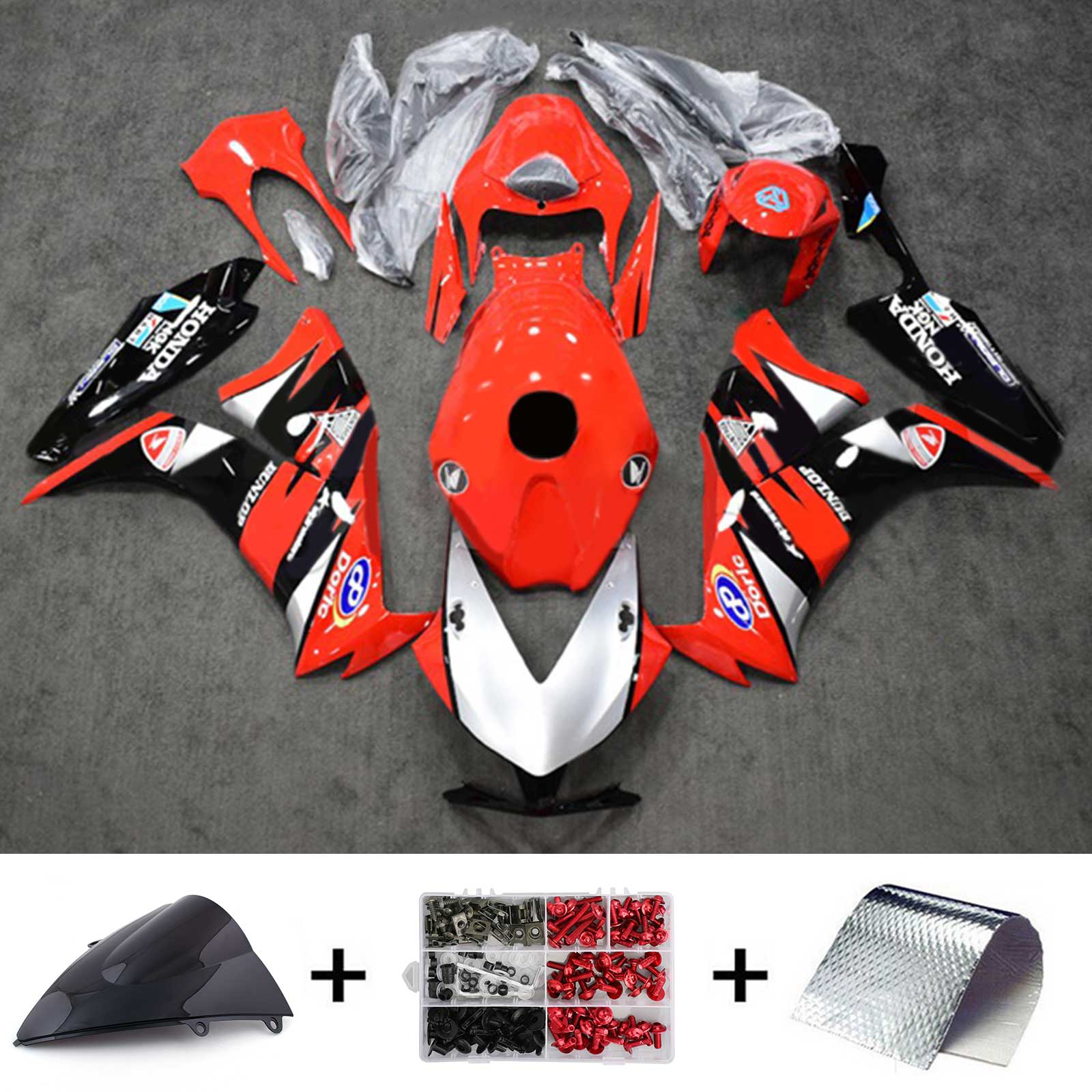 Amotopart 2012-2016 CBR1000RR Honda Rouge&Kit de carénage argenté