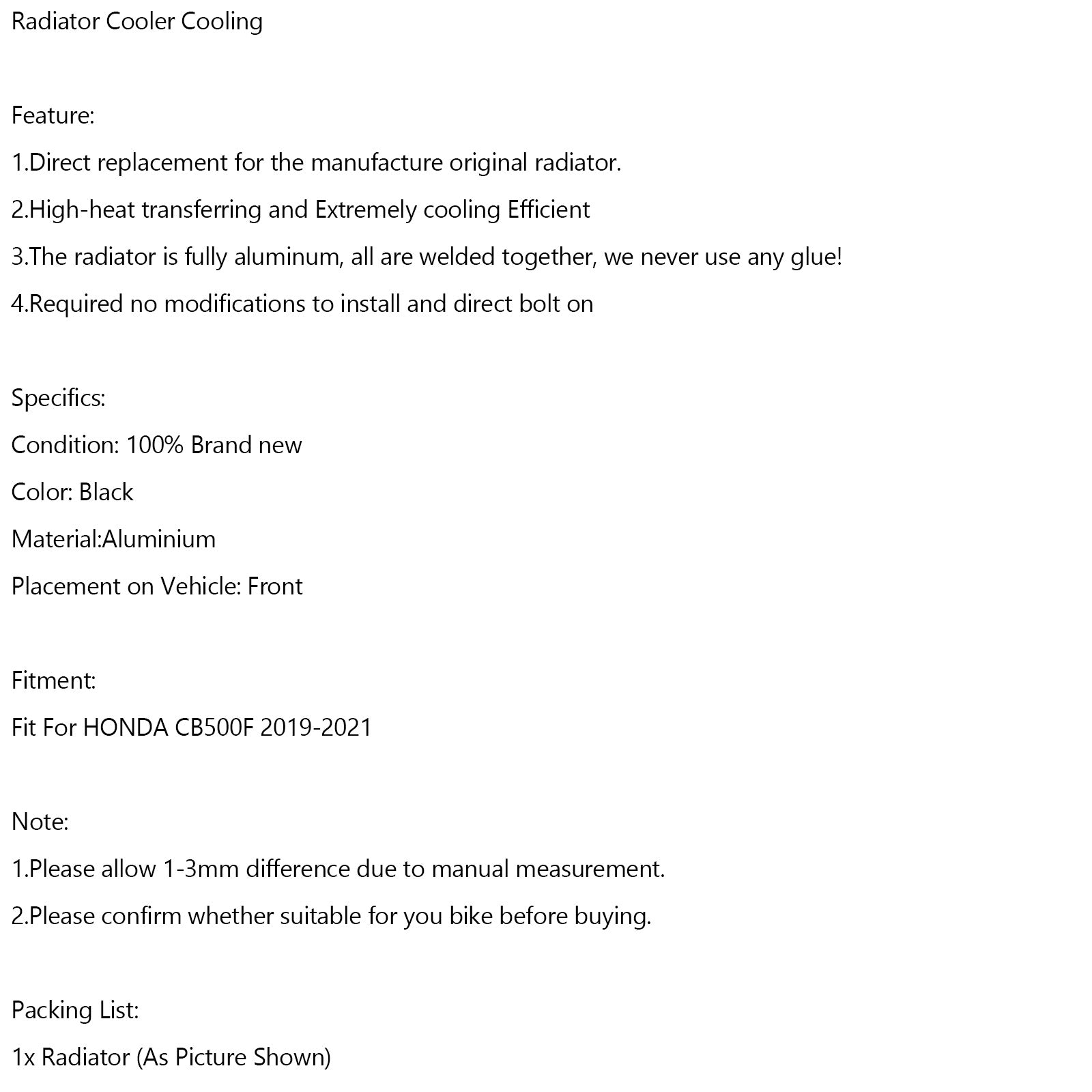 Motorkühlerkühlerkühlung für Honda CB500F CB 500 F 2019-2021