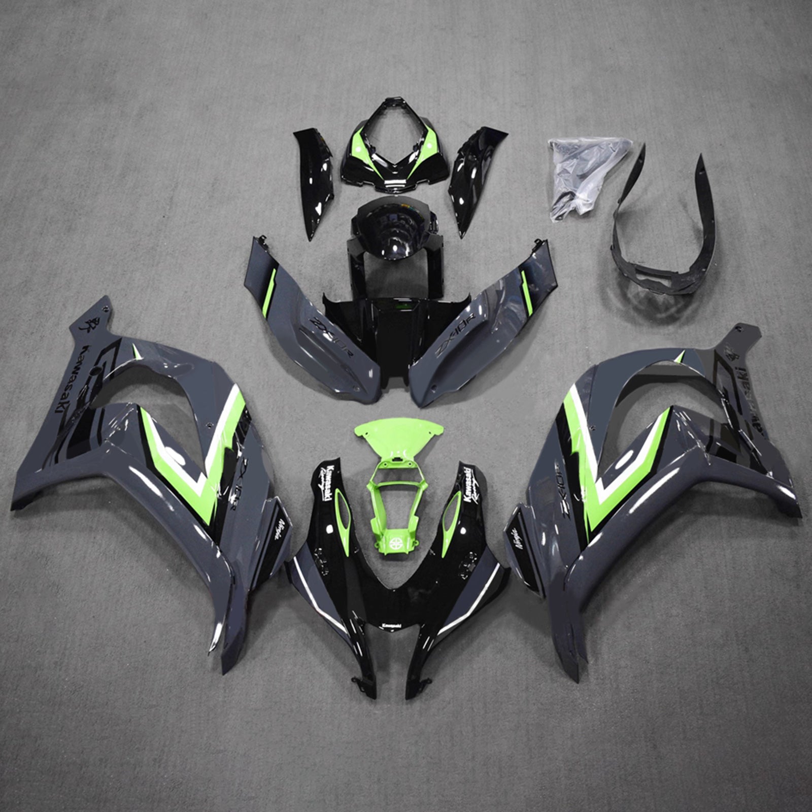 Amotopart 2016-2020 Kawasaki ZX10R Black Gray Green Fairing Kit