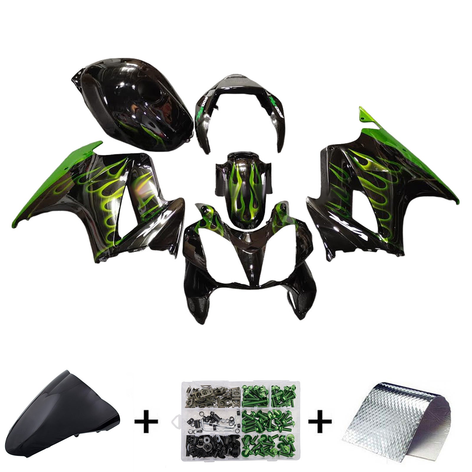 Amotopart 2002-2012 Honda VFR800 Black Dark Green Fairing Kit