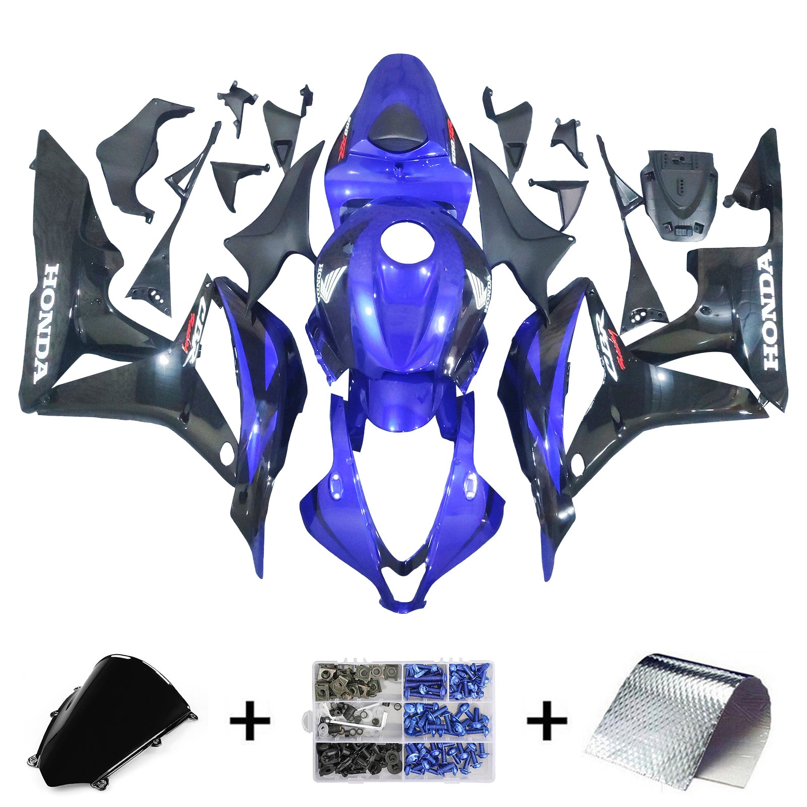 Amotopart 2007-2008 Honda CBR600RR Black Blue Fairing Kit