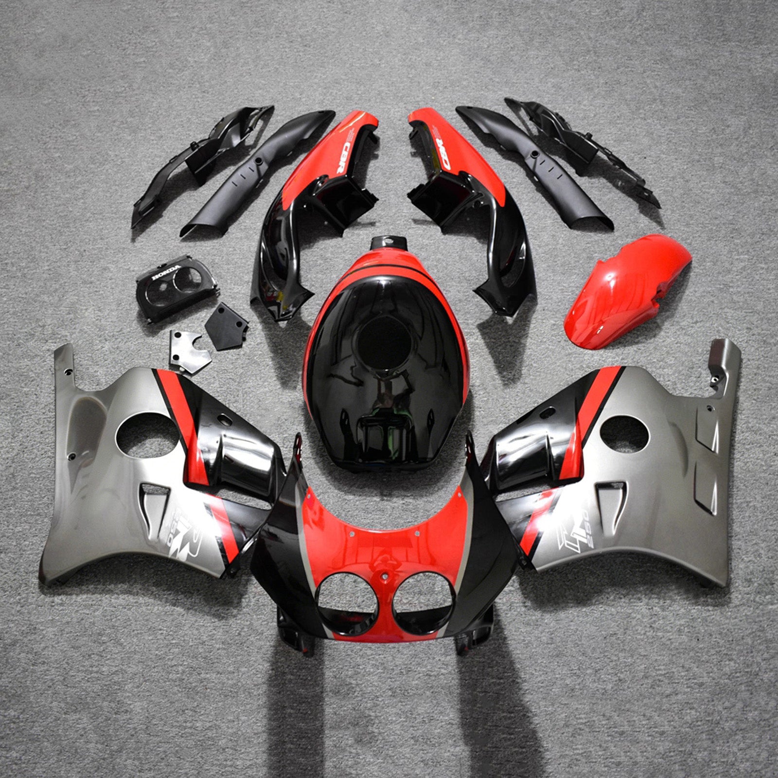 Amotopart 1990-1998 ホンダ CBR250RR MC22 レッド/ブラック/シルバー フェアリングキット
