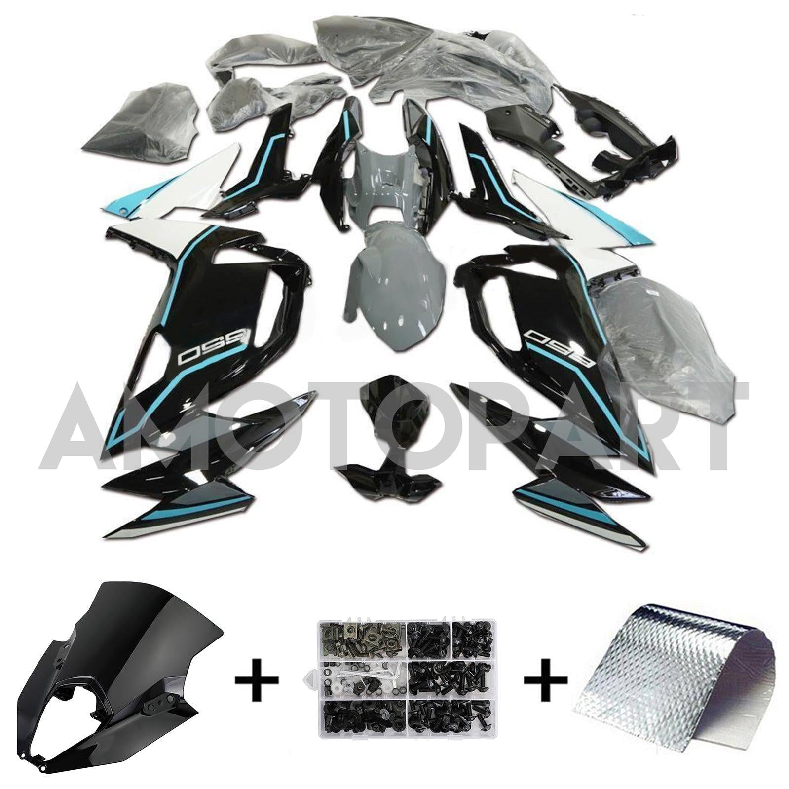 Amotopart 2020-2025 Kawasaki ER-6F Ninja650 Black Grey Fairing Kit